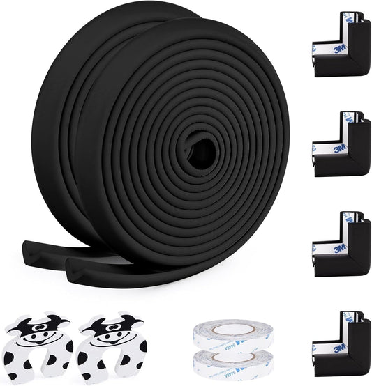 Baby Proofing Edge and Corner Guards, 2 Pack Safety Furniture Bumper with 3M Double-Sided Tape, Child Corner Protector for Fireplace, Table, Stair, Cabinet (Black)