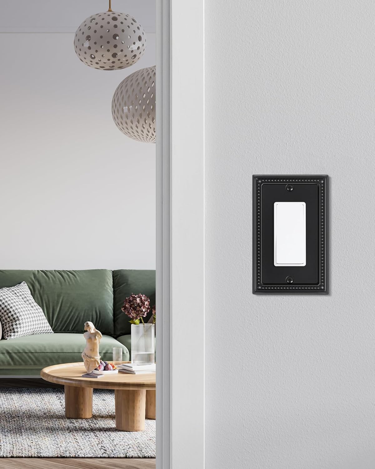 6-Pack Decorator Outlet Cover Plate, Pearls Decorative Switch Plates and Outlet Covers, Black Metal Wall Plates for Electrical Outlets, Receptacle, GFCI Outlet, Dimmer Switch