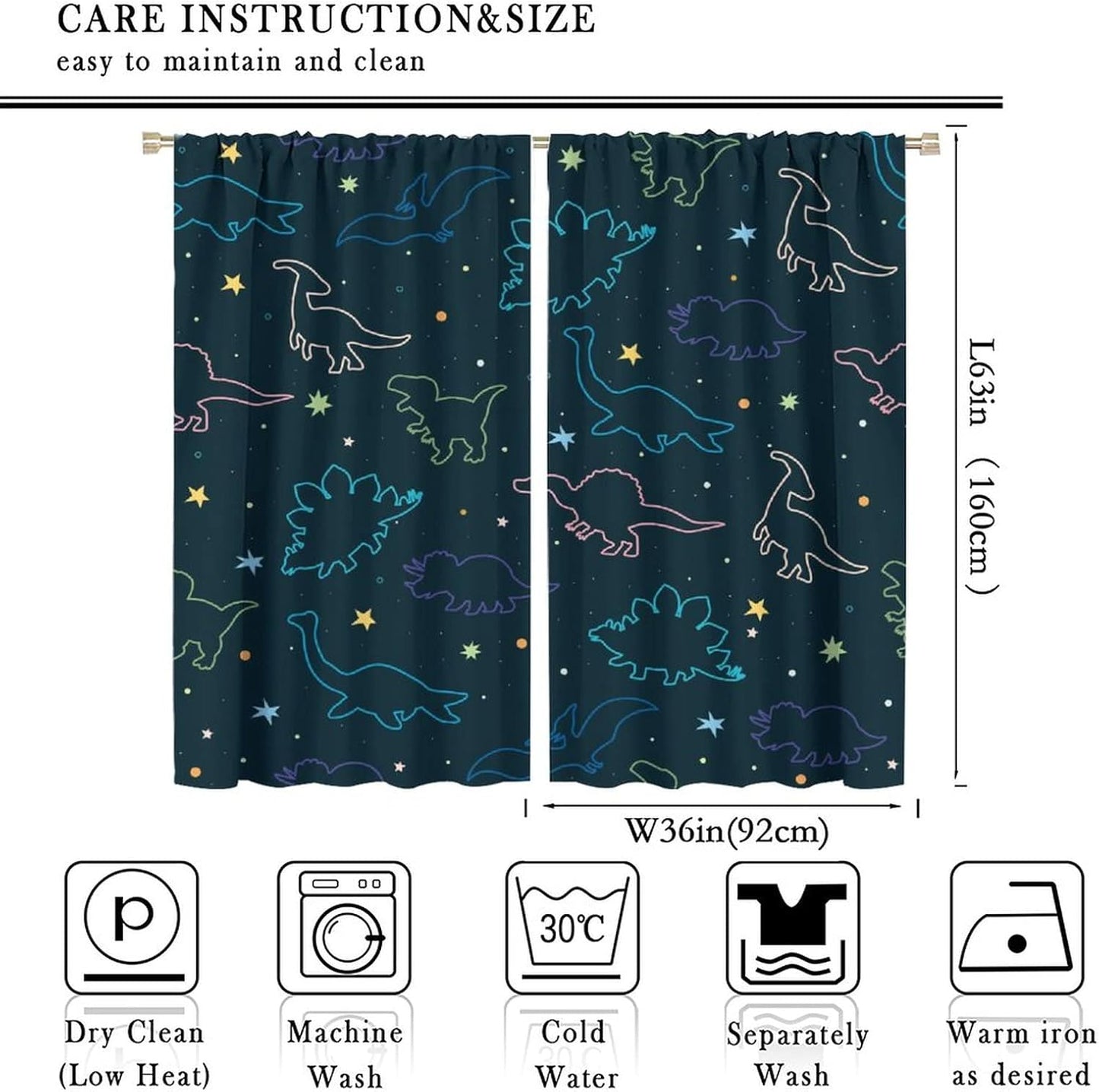 Cartoon Colorful Dinosaur Curtains for Kids Boys Girls Home Decor, Astronaut Funny Outer Space Star Blackout Rod Pocket Window Drapes for Bedroom Living Room W36xL63in 2 Panels