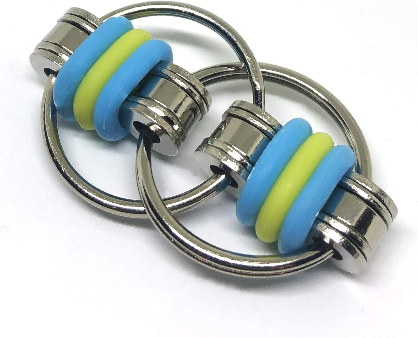 Fidget Roller Chain Toys with Metal and Silicone Rings - Stress Relief Perfect for ADHD, ADD, Anxiety in Office, School Stocking Stuffers Gifts (Blue, Yellow)
