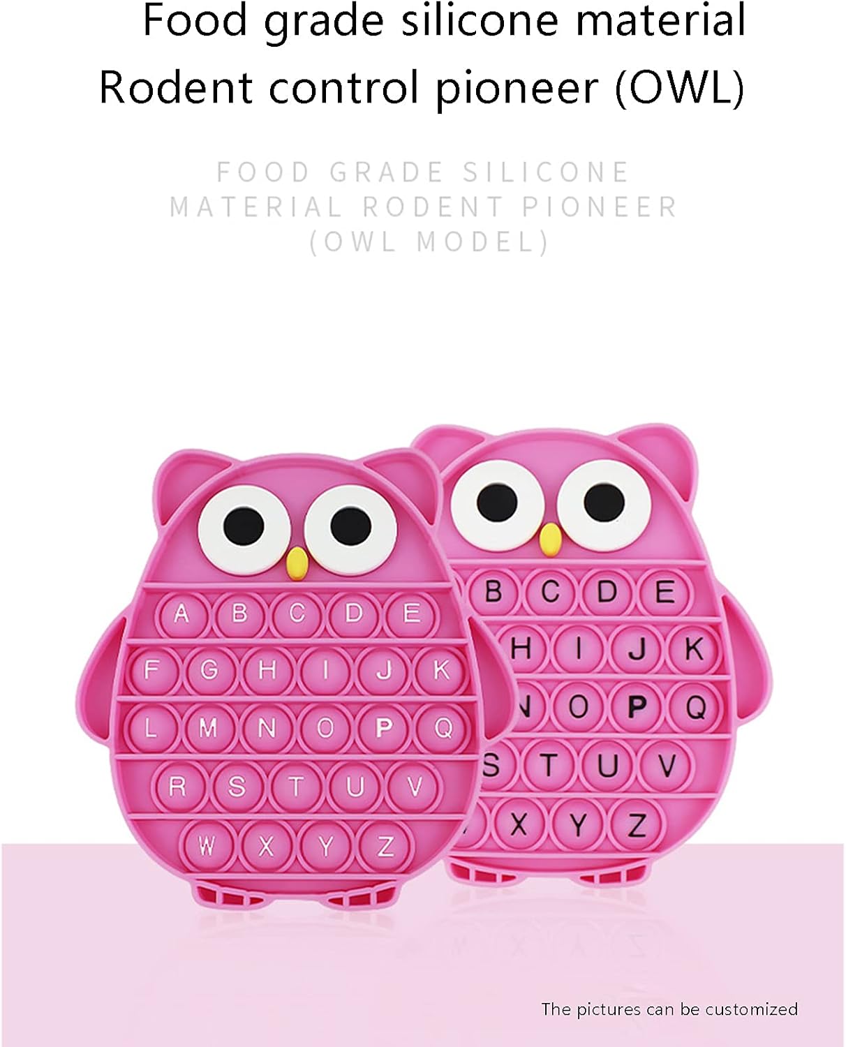 Push Pop Bubble Fidget Sensory Toy, Silicone Stress Relief Popping Toy, ABC Alphabet Owl Shaped Educational Learning Tools for Toddlers Kids Students (Black Letters-Rose)