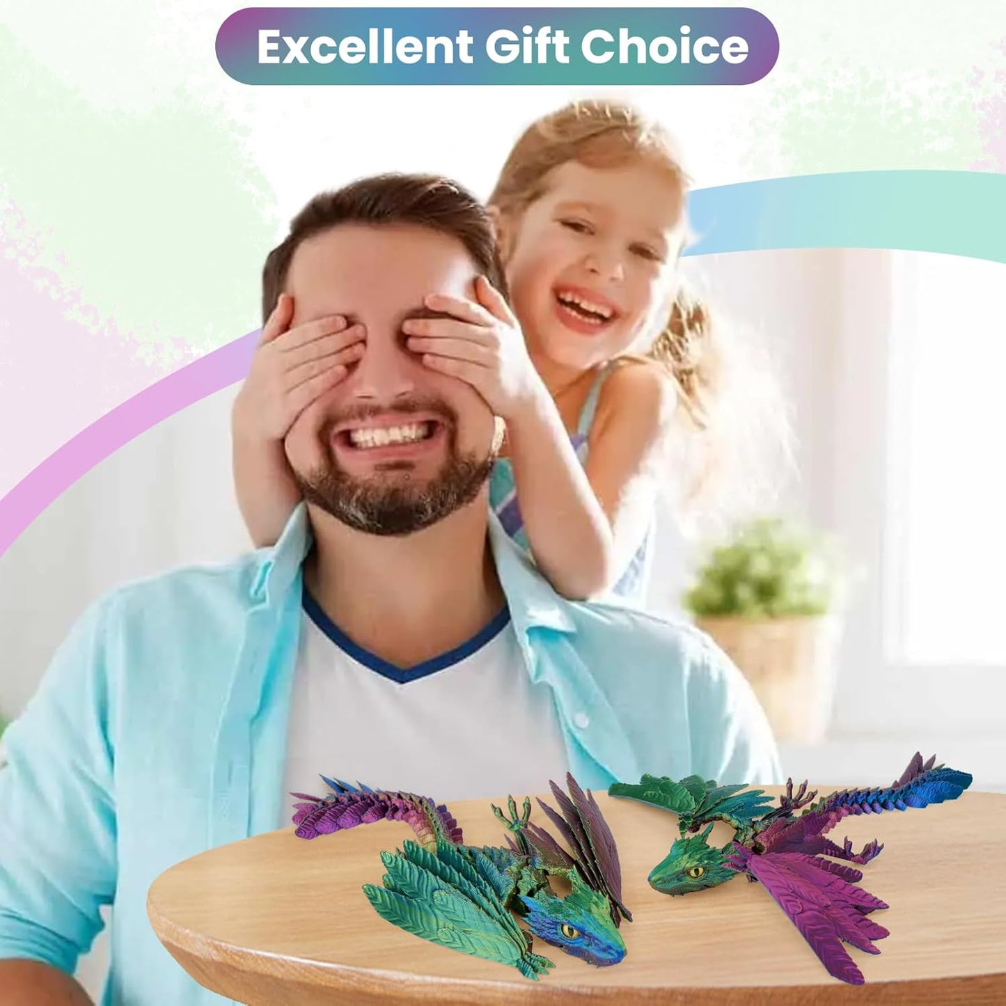 3D Printed Dragon with Wings, Feathered Wyvern Dragon,Full Articulated Crystal Dragon Fidget,Realistic Large Pet Dragon, Flexible Shoulder Dragon Stuff, 3D Printed Animals Toy.