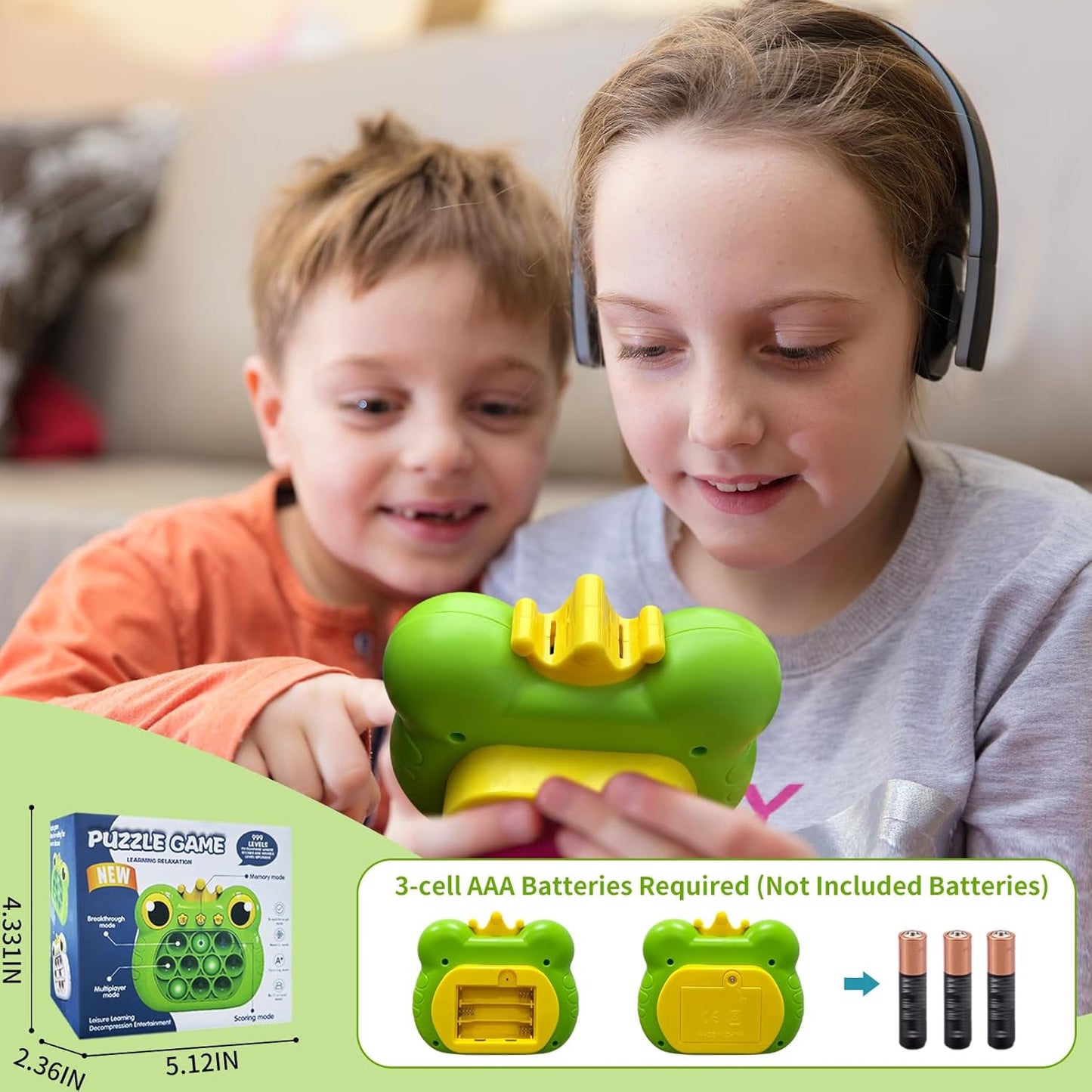 Pop Quick Push Game Console Fidget Toys Light Up Handheld Puzzle Press Popping Toy for Kids Adult Cute Green Frog