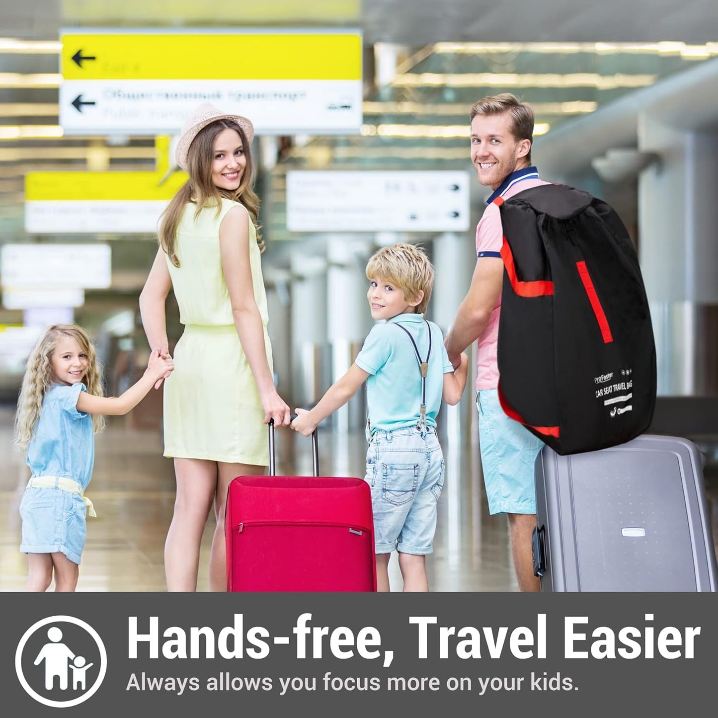 Car Seat Travel Bag Backpack for Air Travel - Karfast Universal Infant Carseat Gate Check Bag Cover for Airplane, Foldable with Pouch, Black