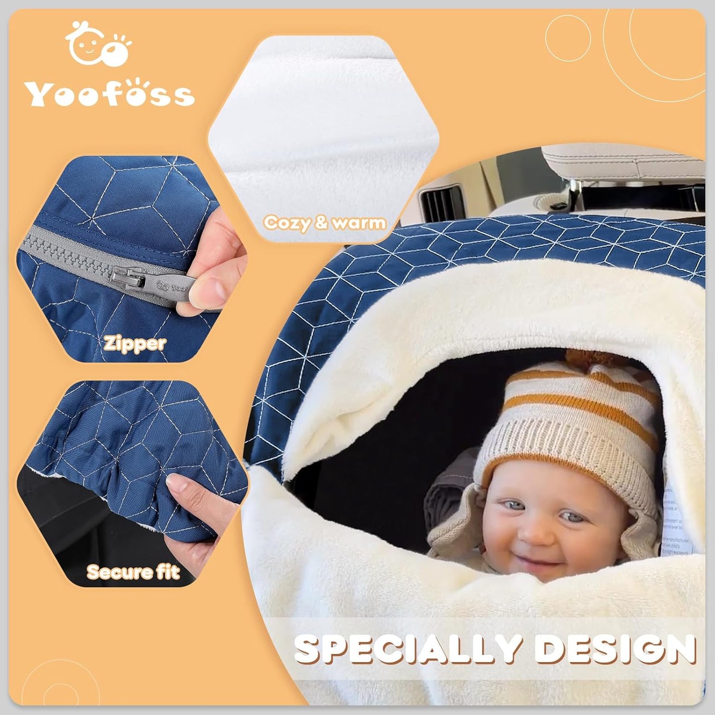 Yoofoss Baby Car Seat Cover - Winter Carseat Canopy Protects Baby from Cold Wind, Super Warm Plush Fleece Carrier Cover for Infant Boys & Girls (Blue)