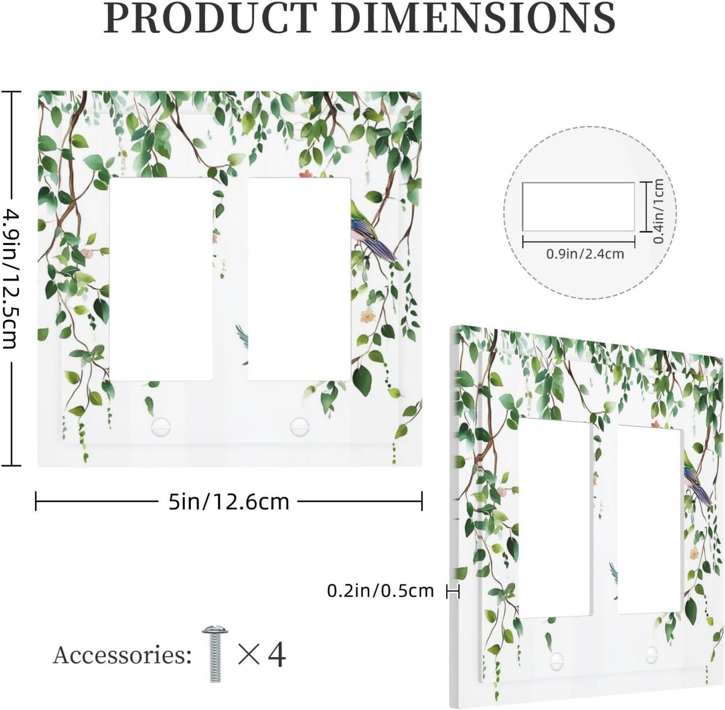 Decorative Outlet Covers Green Leaves Bird Eucalyptus Sage Plant 2 Gang Double Gfci Rocker Electrical Wall Panels Light Switch Cover Plate For Bed Room Living Room Decor