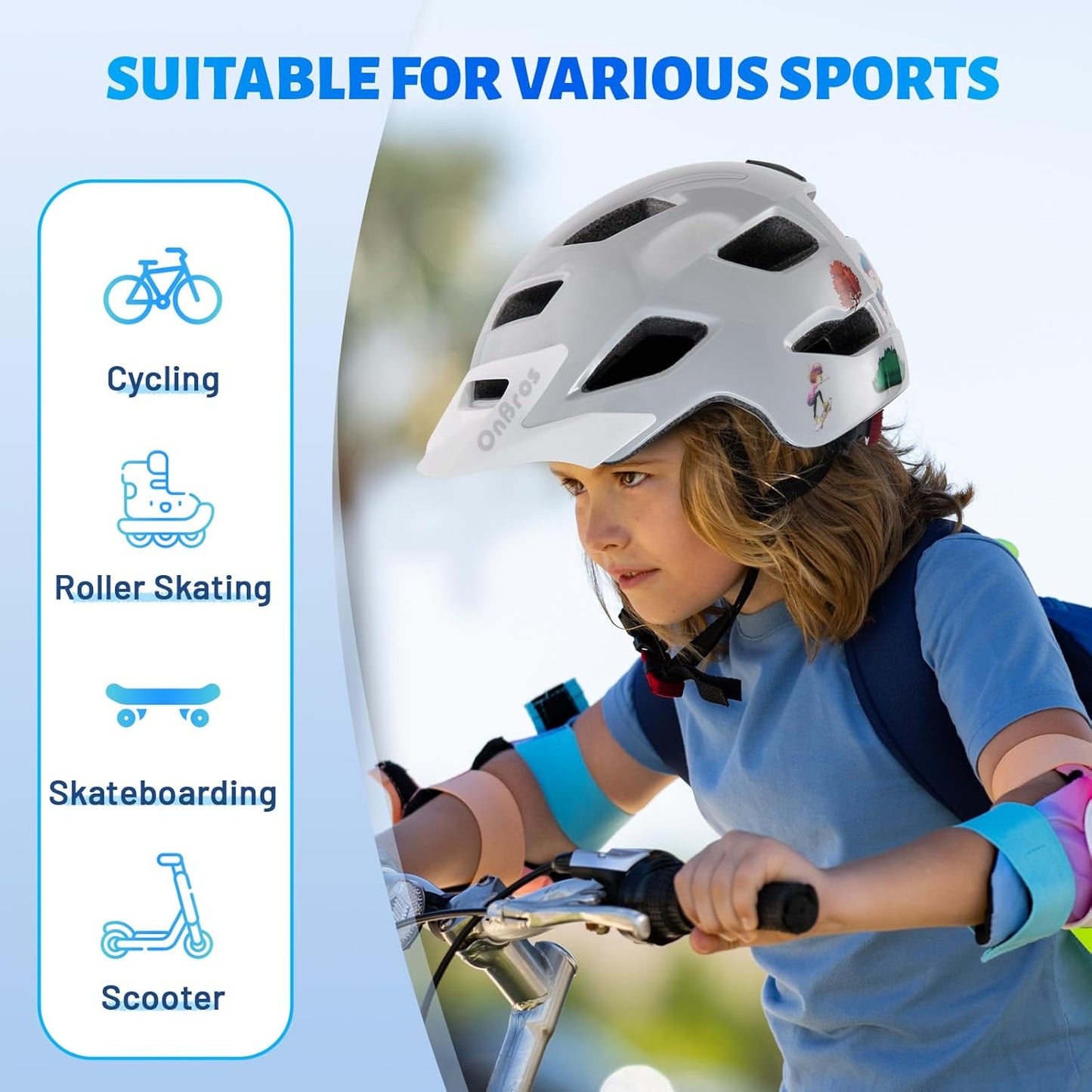 OnBros Kids Bike Helmet - Bike Helmets for 5-14 Boys or Girls with Visor, Children Bicycle Helmet for Skateboard Mountain Scooter Road Cycling, Lightweight and Adjustable 50-57CM
