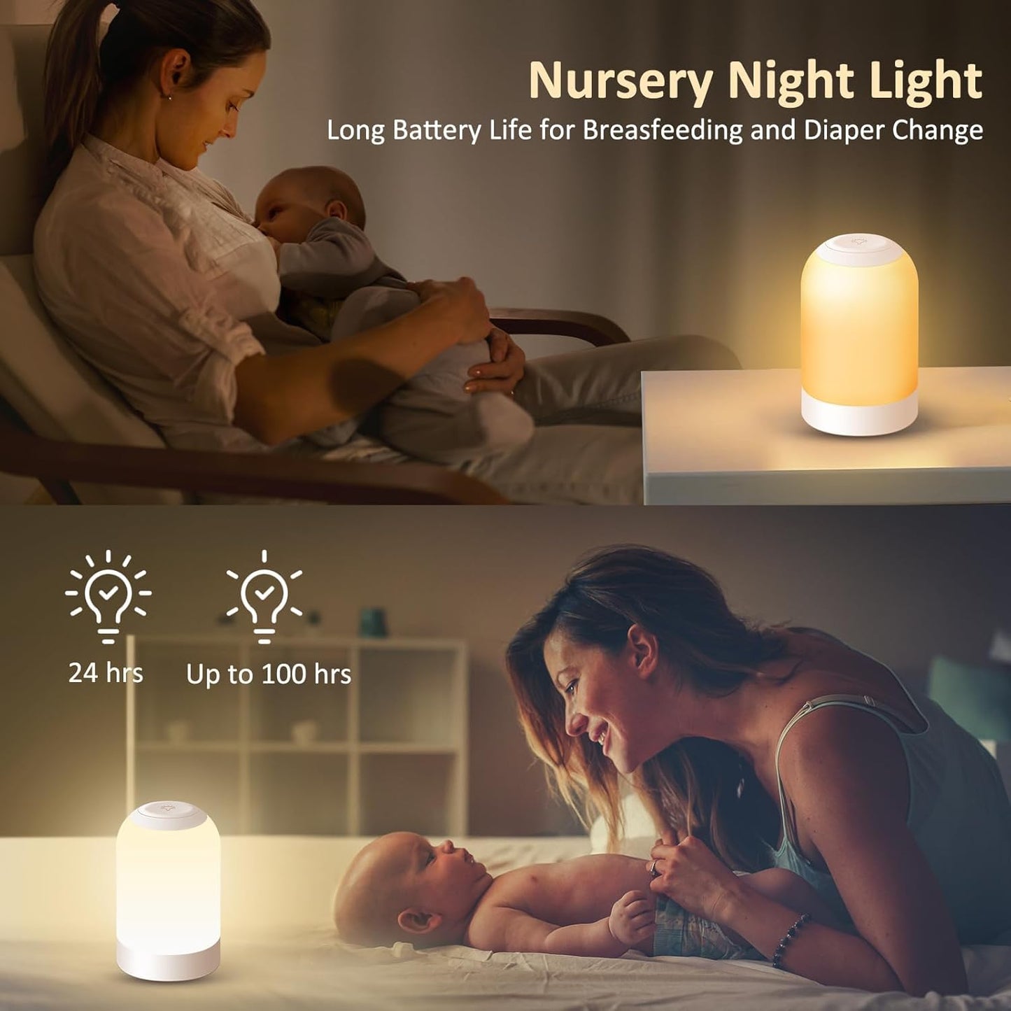 Bedside Touch Night Light, Baby Nursery Nightlight for Kids Adults, Egg Light with Timer, Dimmable Small Cordless Table Lamp for Nightstand/Bedroom/Children's Room, USB Rechargeable, White/Warm/Amber