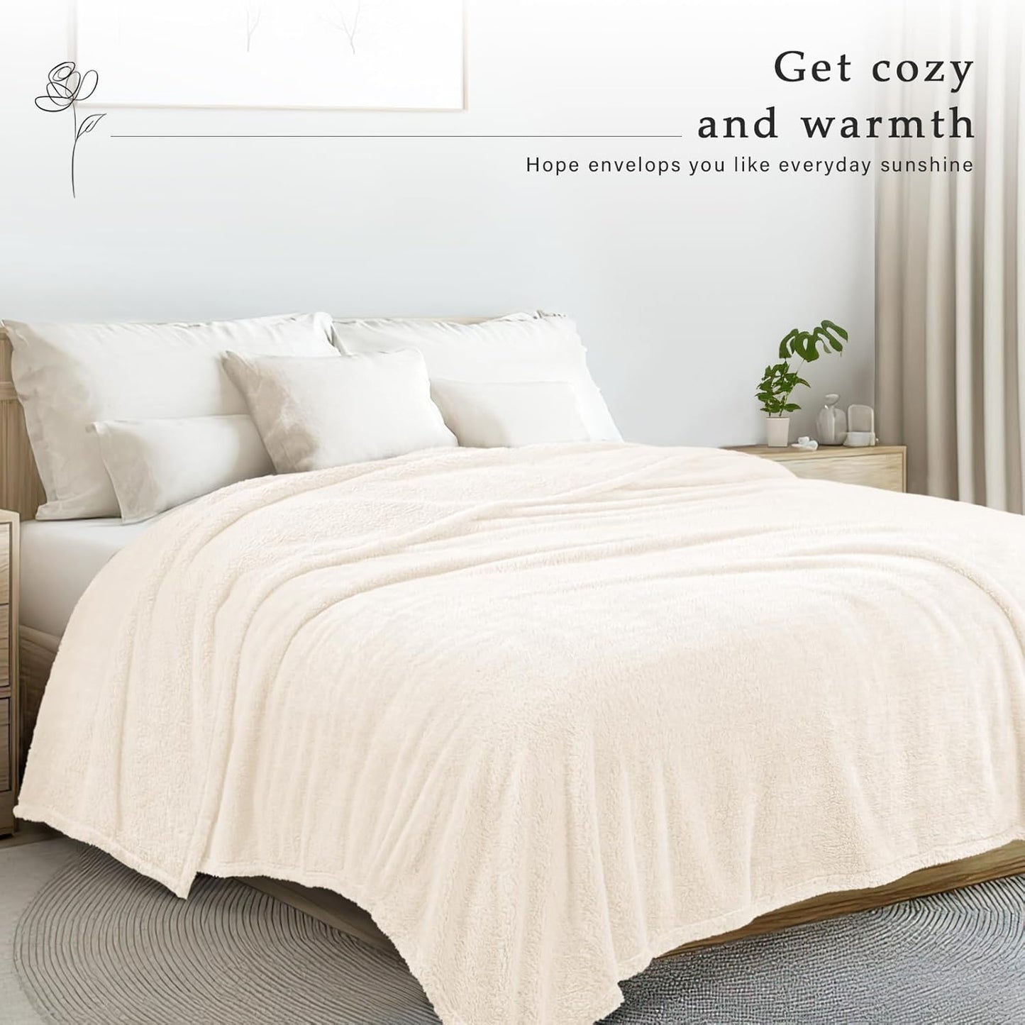 Exclusivo Mezcla King Size Flannel Fleece Blanket, Super Soft Velvet Plush Bed Blanket, Fuzzy Cozy and Warm for All Seasons, 90x104 Inches, Ivory