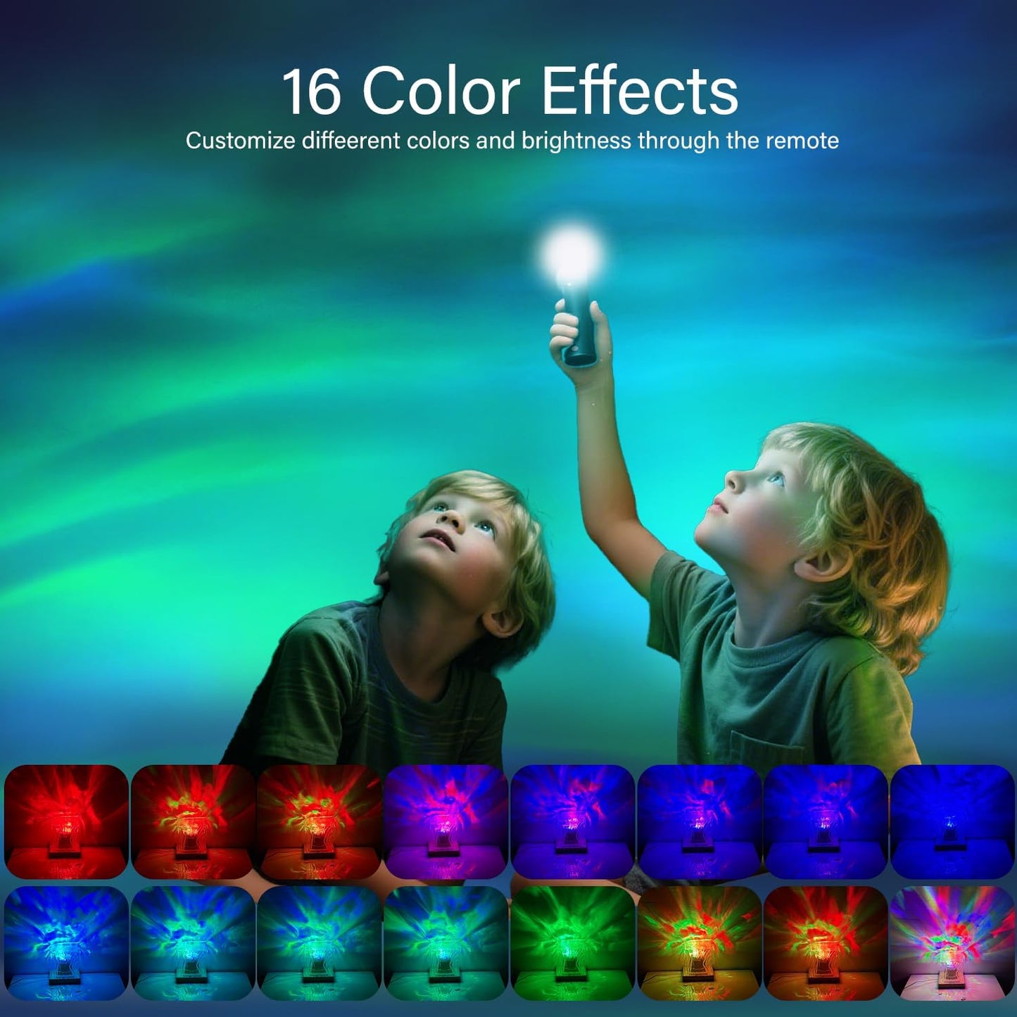 VoMii Northern Lights Projector,16 Colors Luminorthe Cube Lamp with Dynamic Wave Effect,Aurora Glow Lamp Ambient Lighting with Remote for Bed Room Classroom Decor