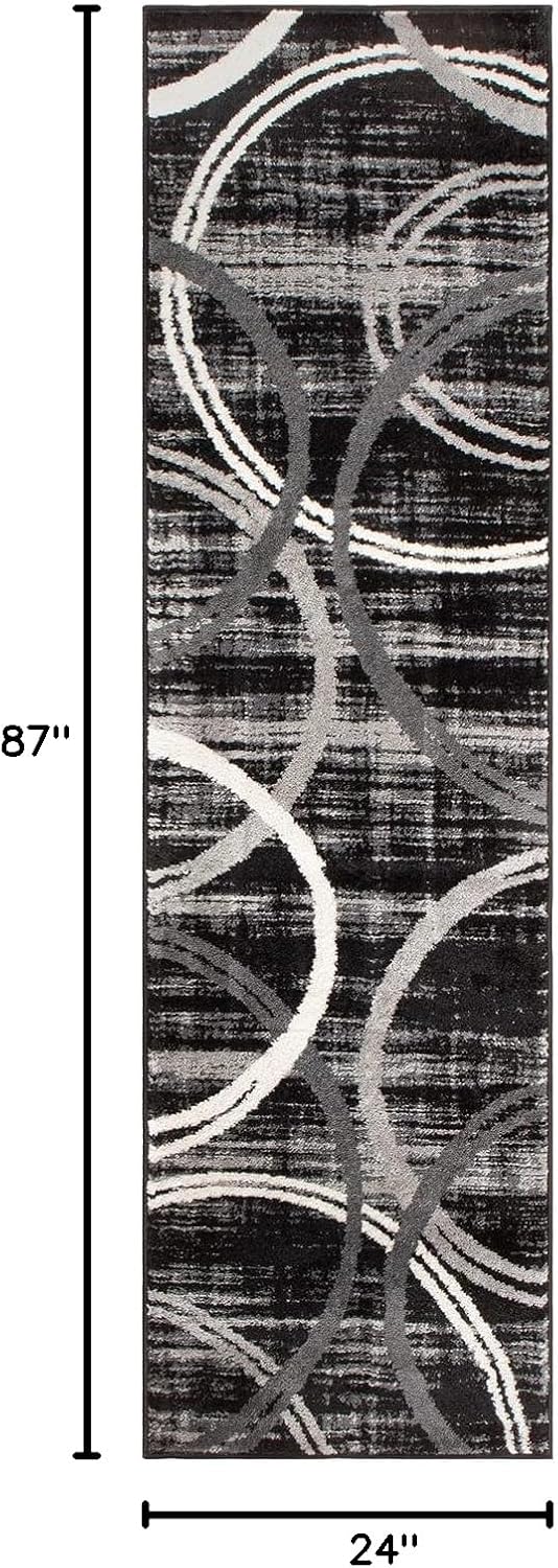 Rugshop Modern Wavy Circles Design Runner Rug 2' x 7'2" Black