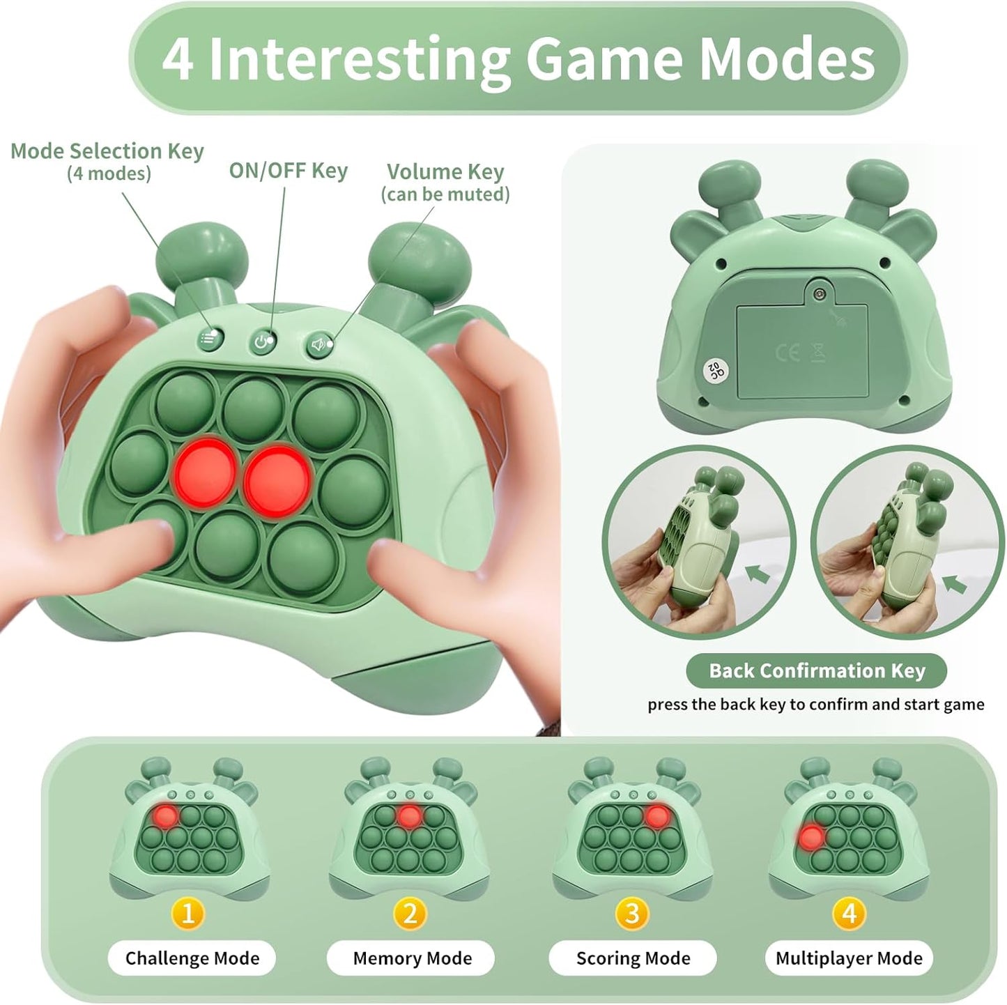 Pop Quick Push Game Console Fidget Toys Light Up Handheld Puzzle Press Popping Toy for Kids Adult Green Deer