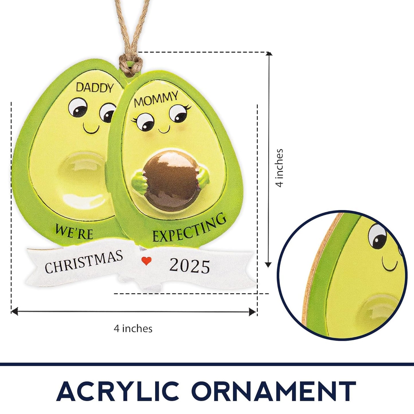 Pregnancy Ornament for Expecting 2025, Cute Avocado Ornaments for Christmas Tree, Baby Bump Ornament Gift, Christmas Ornaments 2025, Baby Coming Soon, Pregnancy Announcement Keepsake, Baby Gifts