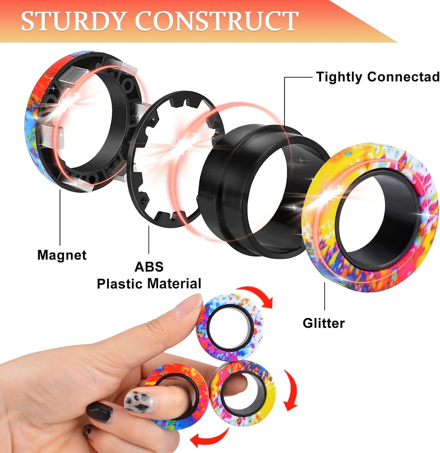 3Pcs Magnetic Rings Fidget Toy Set, Idea ADHD Anxiety Magnetic Fidget Toys Adults Fidget Spinner Rings for Relief, Easter Basket Stuffers Valentines Gifts for 8 9 10 11 12 13+ Year Old Teen Boy Girl A