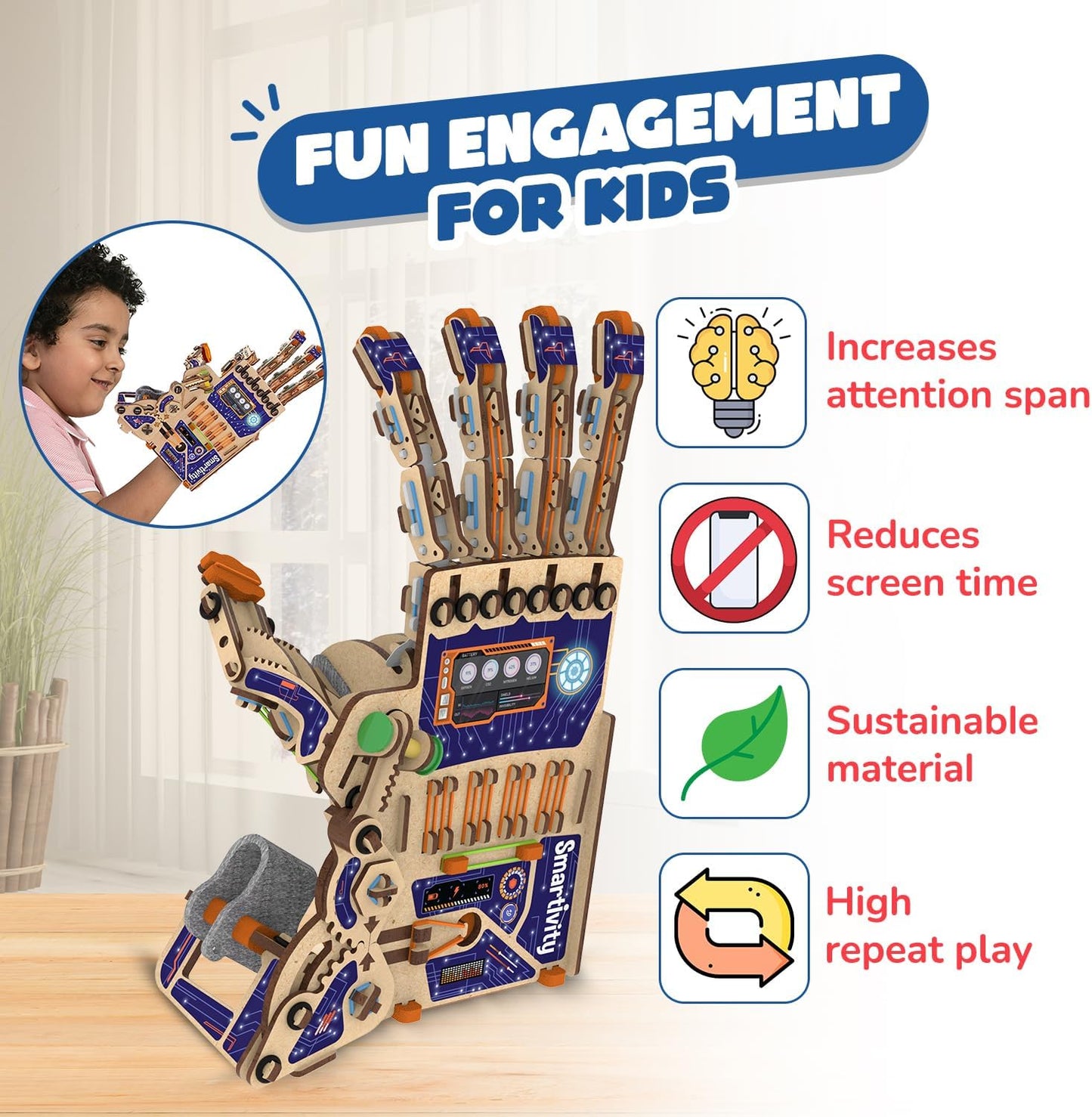 Smartivity DIY Robotic Mechanical Hand STEM Toy for Kids 8-9-10-11-12-13-14 Years Old | 2024 Parents Choice Award Winner I Birthday Gift for Boys & Girls | Engineering Kit for 8-14 Years Old