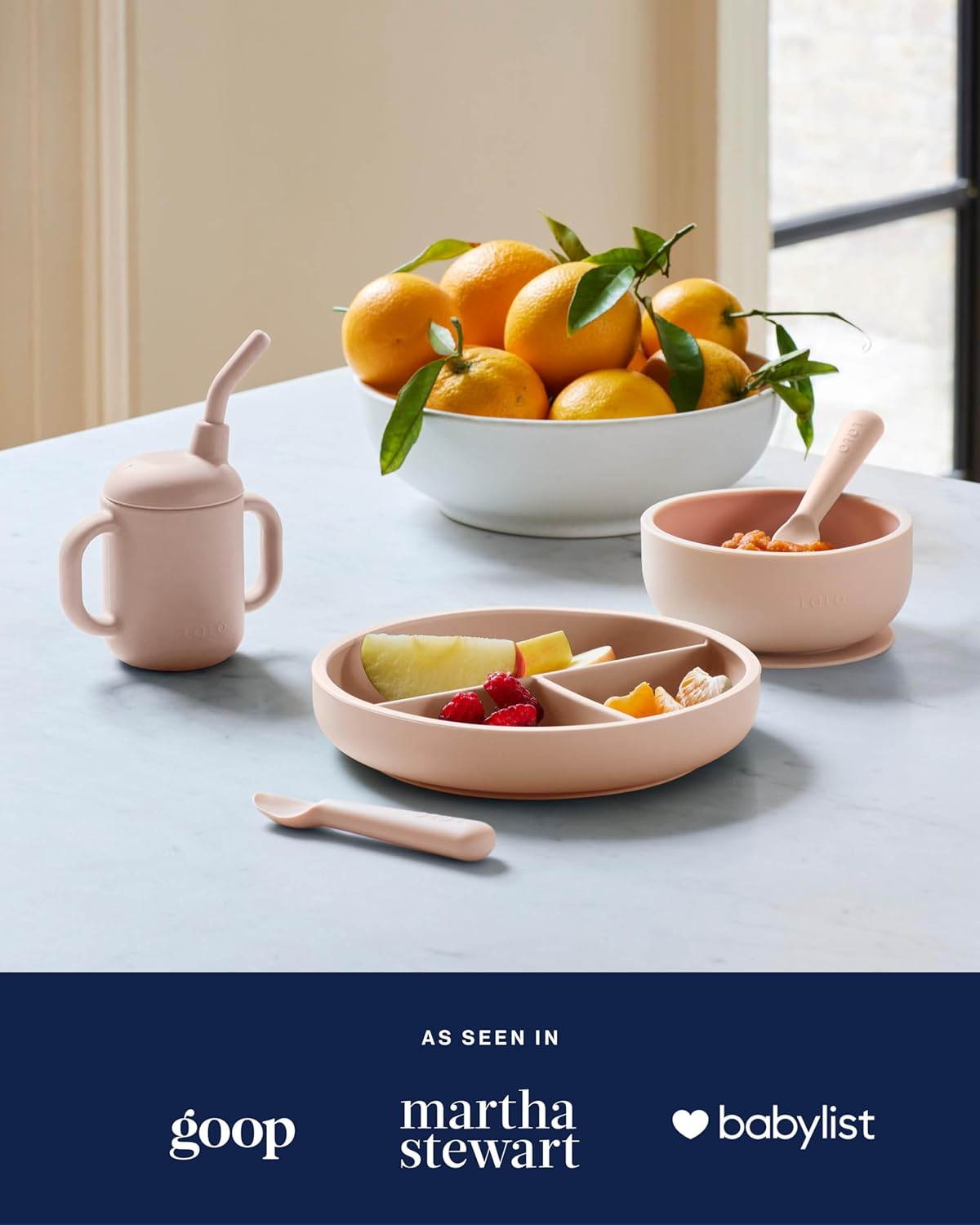 Lalo Suction Plates - 2 Pack, 100% Silicone Non-Toxic BPA-Free Baby Plates with Suction Base To Prevent Accidental Tip-Overs - Suction Plates for Toddlers With Three Divided Sections - Grapefruit