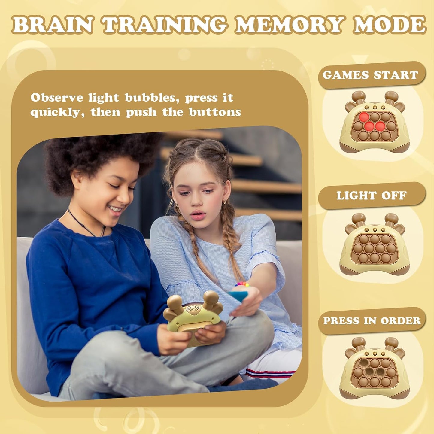 Quick Push Pop Games, Pop Pro Light Up Fidget Toys Game, Stress Relief Decompression Push Puzzle Game Console Toys Bubble Pop Fidget Game Controller Handheld Travel Game Toys for Kids 3-12 Years Old