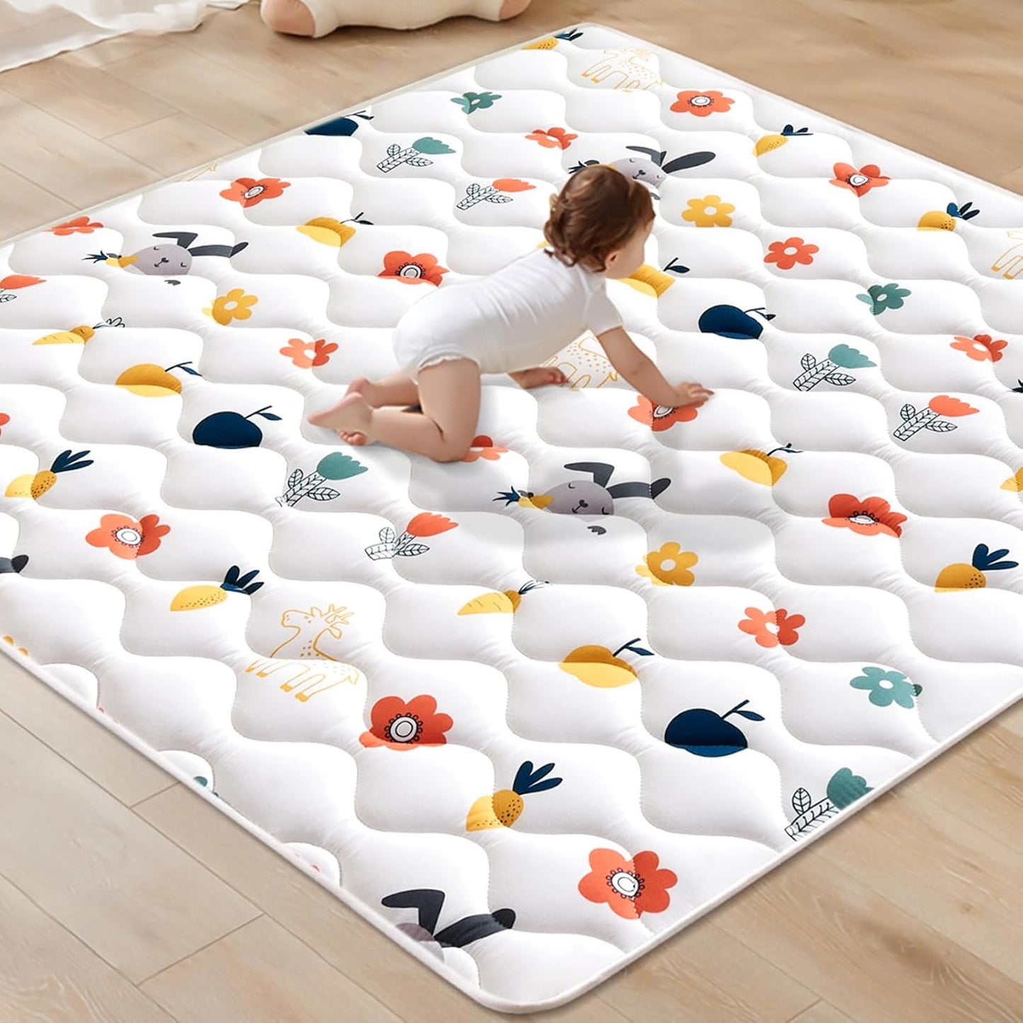 Odorless Premium Foam Baby Play Mat 59" x 59", Soft Microfiber Fabric Crawling Mat for Floor- Comfortable and Hypoallergenic, Non-Slip Cushioned Floor Playpen mat for Infants,Babies,Toddlers