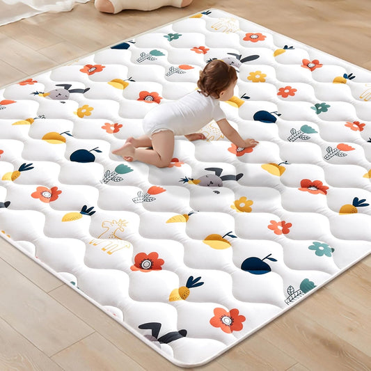 Odorless Premium Foam Baby Play Mat 59" x 59", Soft Microfiber Fabric Crawling Mat for Floor- Comfortable and Hypoallergenic, Non-Slip Cushioned Floor Playpen mat for Infants,Babies,Toddlers