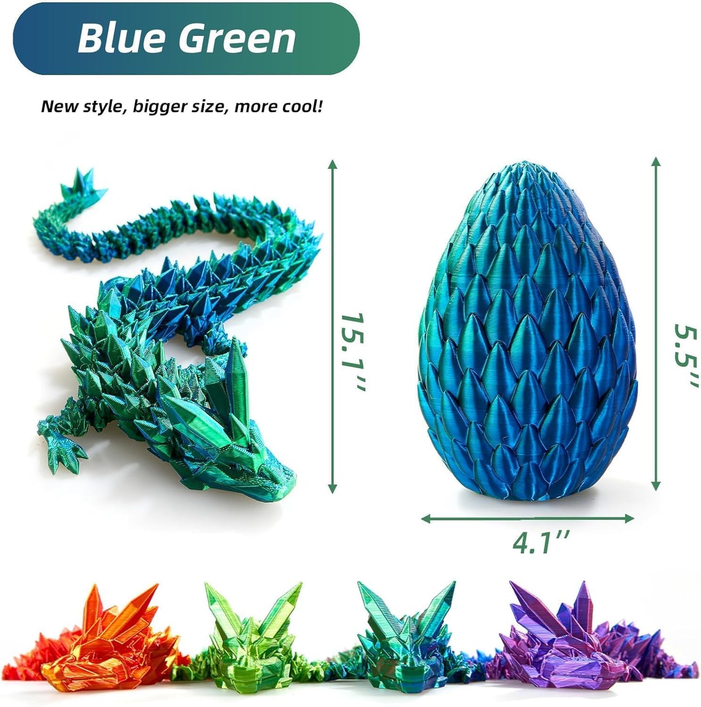12inch 3D Printed Dragon Egg,Mystery Crystal Dragon Fidget Toys,Articulated Dragon,Home Desk Decor Easter Surprise Dinosaur Eggs,Adults Fidget Toys for Autism/ADHD (Cyanine)