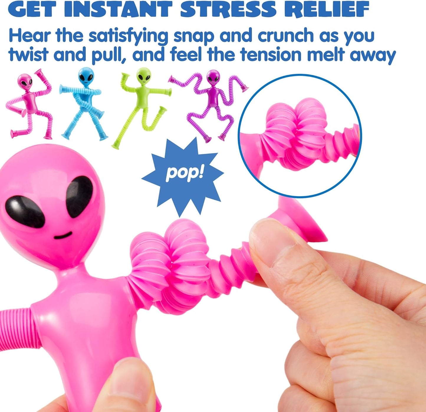 JOYIN Pop Tubes Alien Toys for Kids, 4 Pcs Sensory Toys for Year Old Ages 3 4 5 6 7 8 9 10 Fidget Toys Birthday Gift for Toddler Boys Girls Adults Travel Toys Stocking Stuffers Party Favors