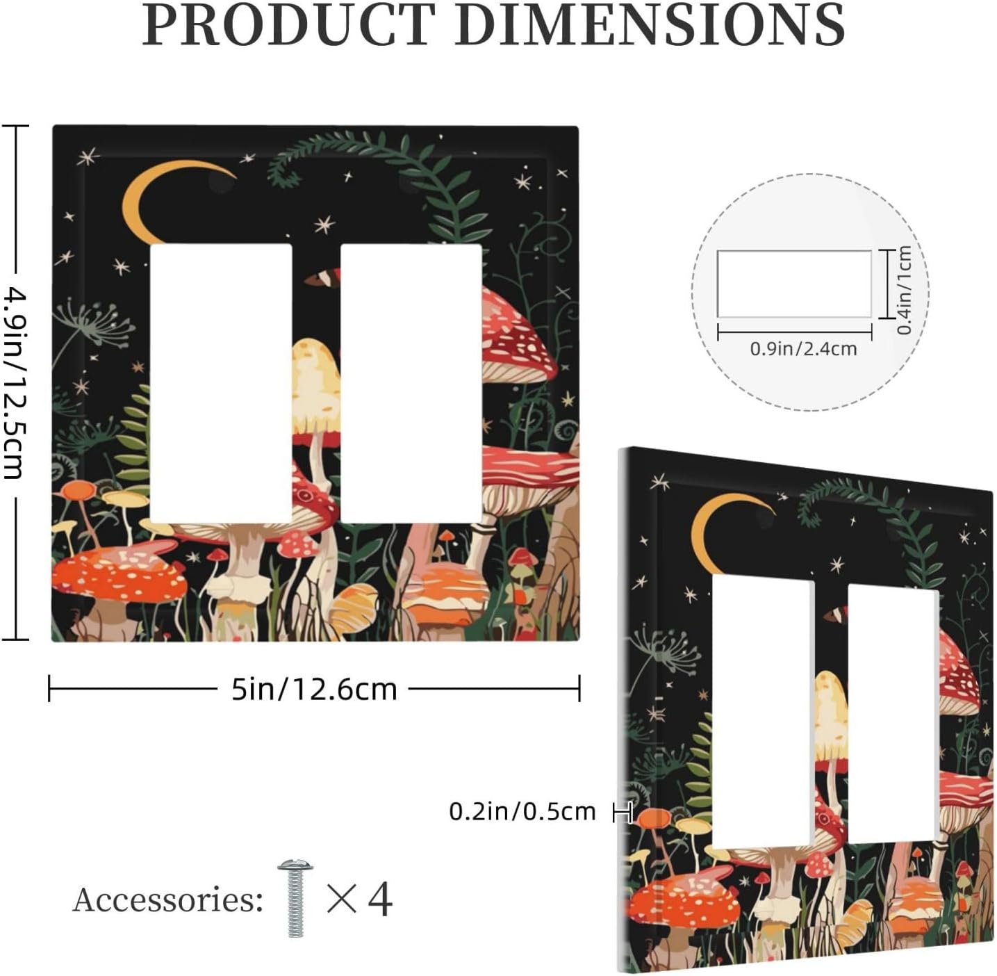 Moon Star Red Mushroom Forest Butterfly Green Plant Decorative Outlet Covers 2 Gang Double GFCI Rocker Electrical Wall Panels Light Switch Cover Plate for Kids Room Home Decor