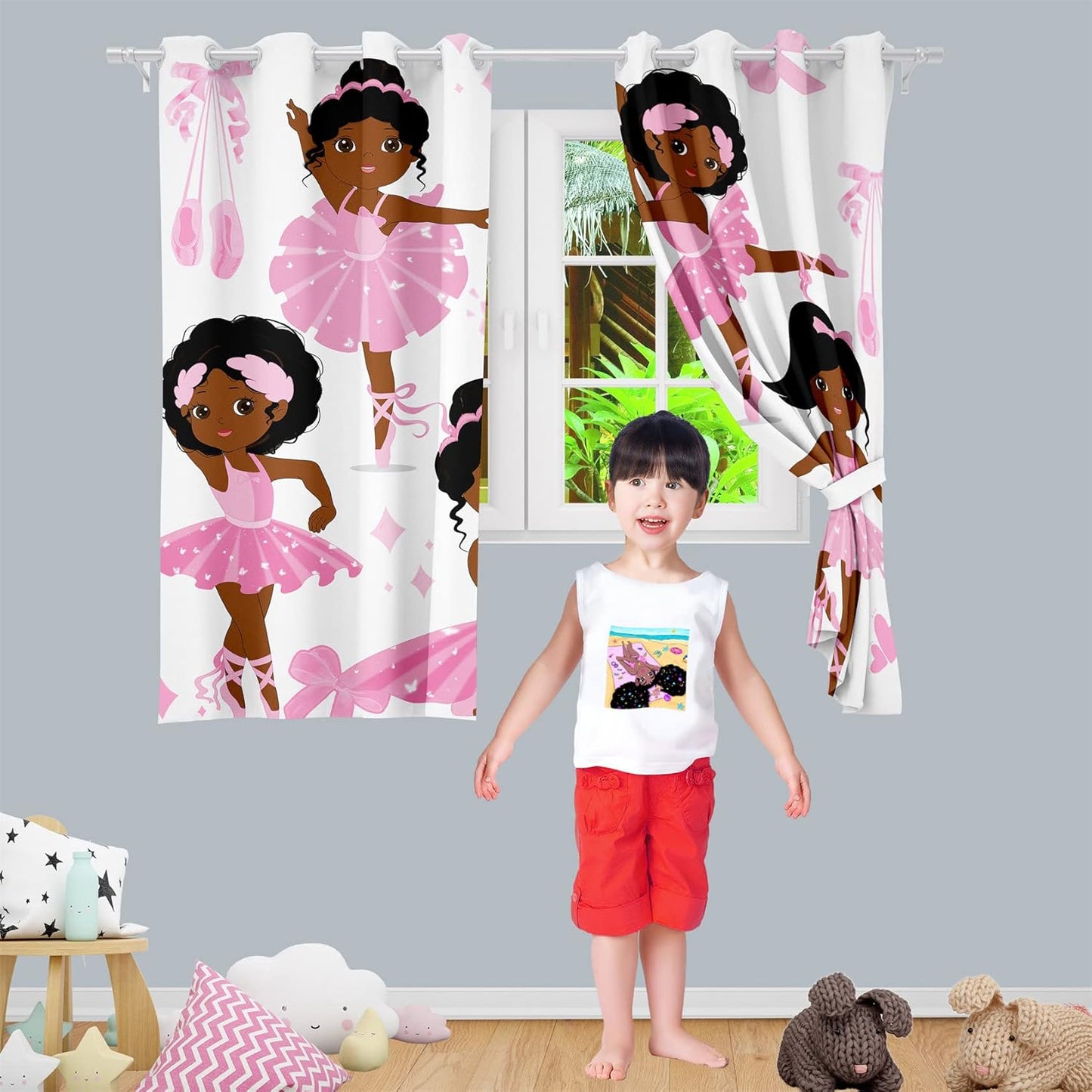 Black Girl Blackout Curtains 2 Panels 63" Inch Drapes for Kids Nursery Bedroom Kids Blackout Curtains Cute Girls Themed Grommet Top Thermal Insulated Curtains for Nursery, 82" x 63"