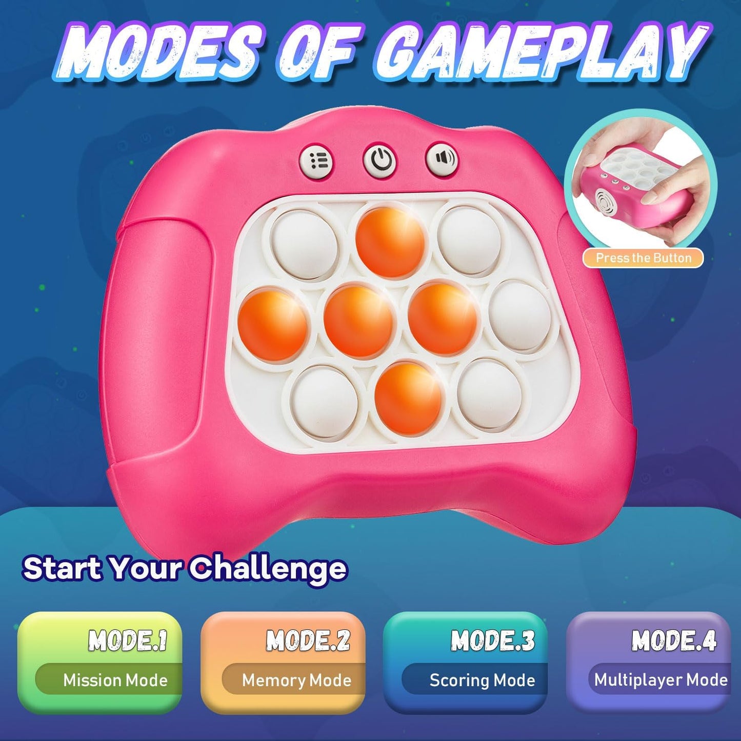 Quick Push Game for Kids 8-12,Pop Sensory Fidget Toys for Kids 6-12,Birthday Gifts for Boys and Girls (Dark Pink)