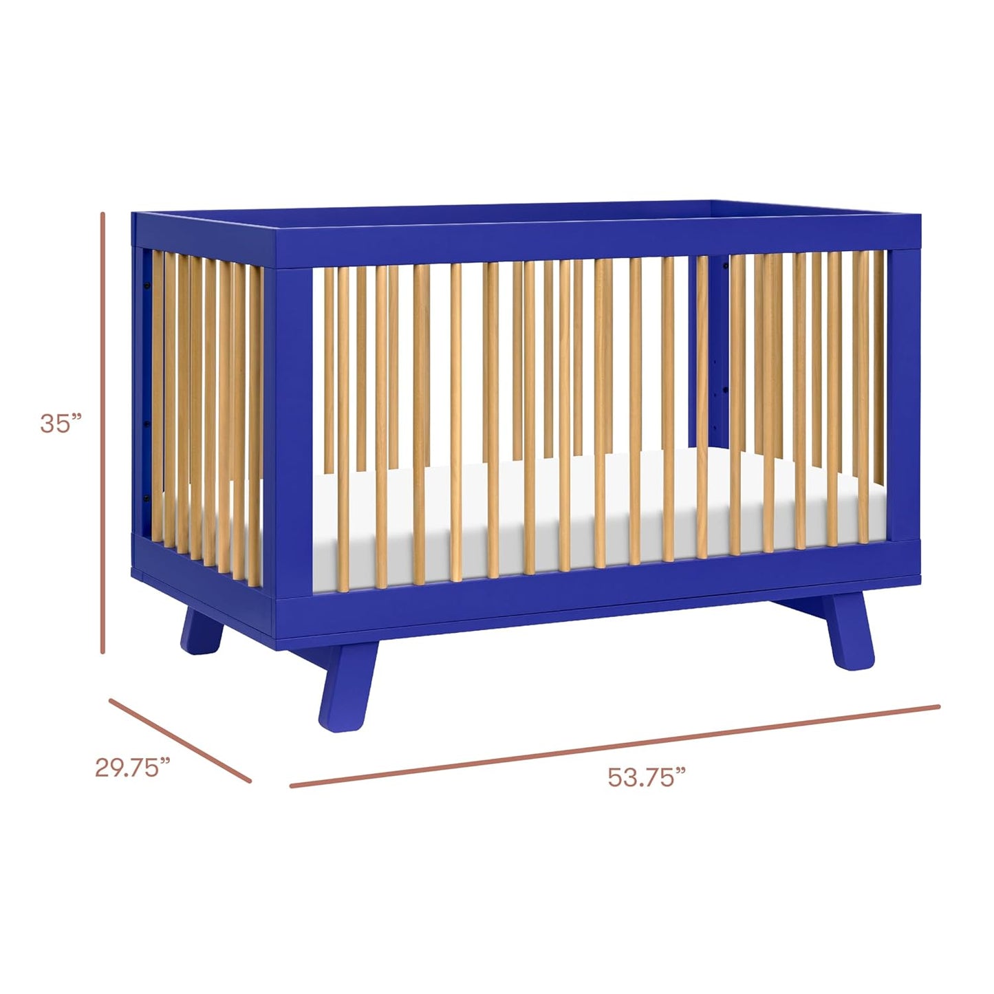Babyletto Hudson 3-in-1 Convertible Baby Crib with Toddler Bed & Daybed Conversion - Strong, Durable & Easy to Assemble - GREENGUARD Gold Certified w/ 4 Adjustable Mattress Heights - Cobalt and Honey