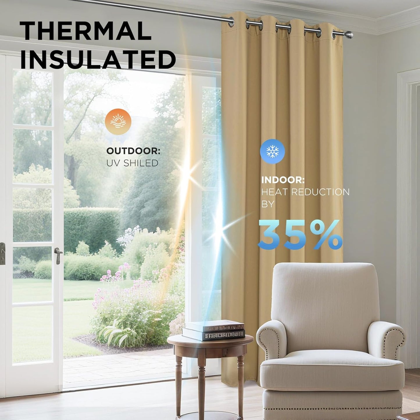 Joydeco Blackout Curtains 72 inches Long 2 Panels Set, Thermal Insulated Long Curtains & Drapes 2 Burg, Room Darkening Grommet Drapes for Bedroom Living Room Windows (W42 x L72 Inch, Beige)