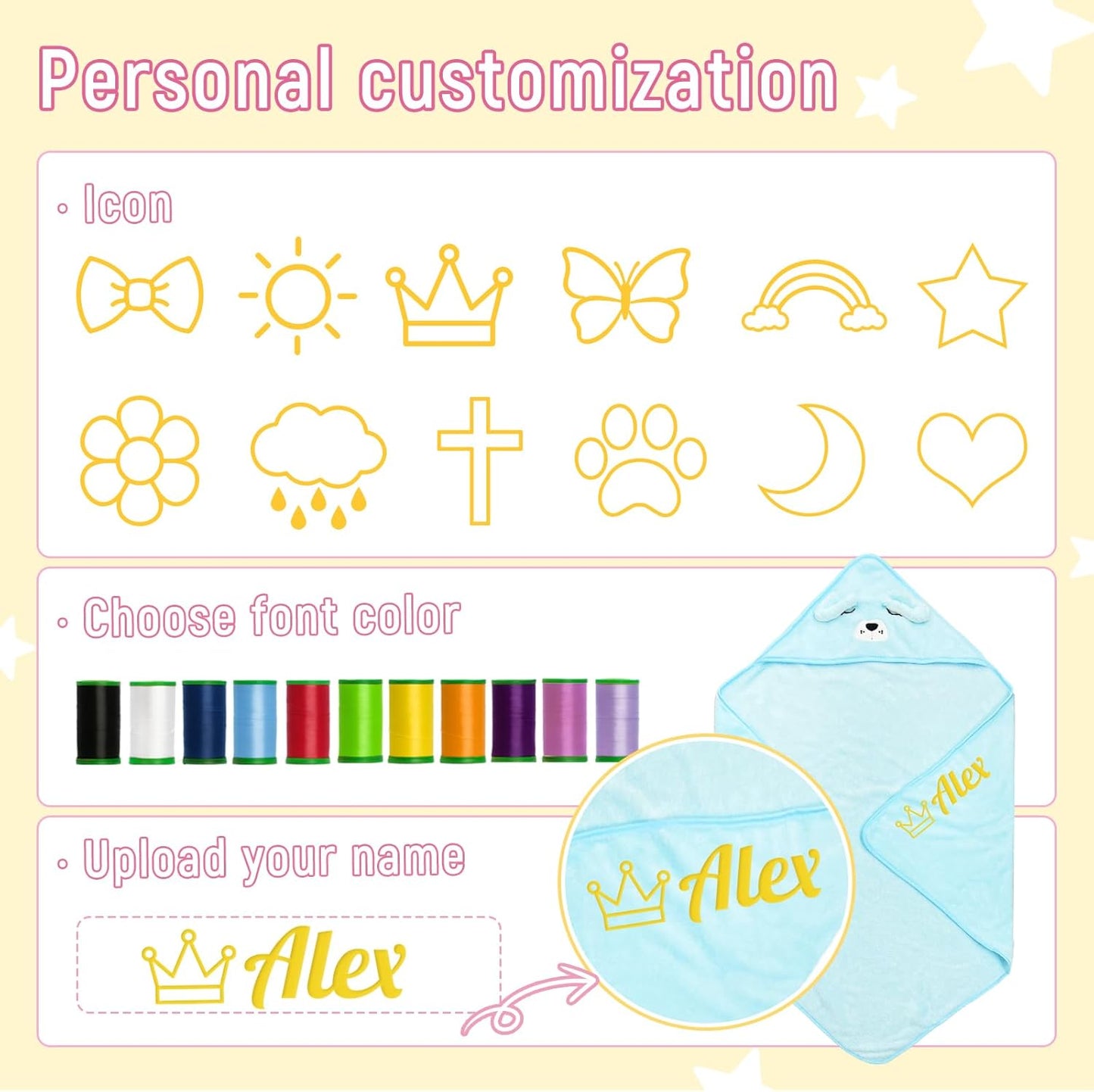 Personalized Baby Towels Hooded with Name, Custom Toddler Bath Towel with Hood for Girl Boy, Warm Swaddle Blanket, Customized Newborn Gifts - Embroidered (Blue Puppy)