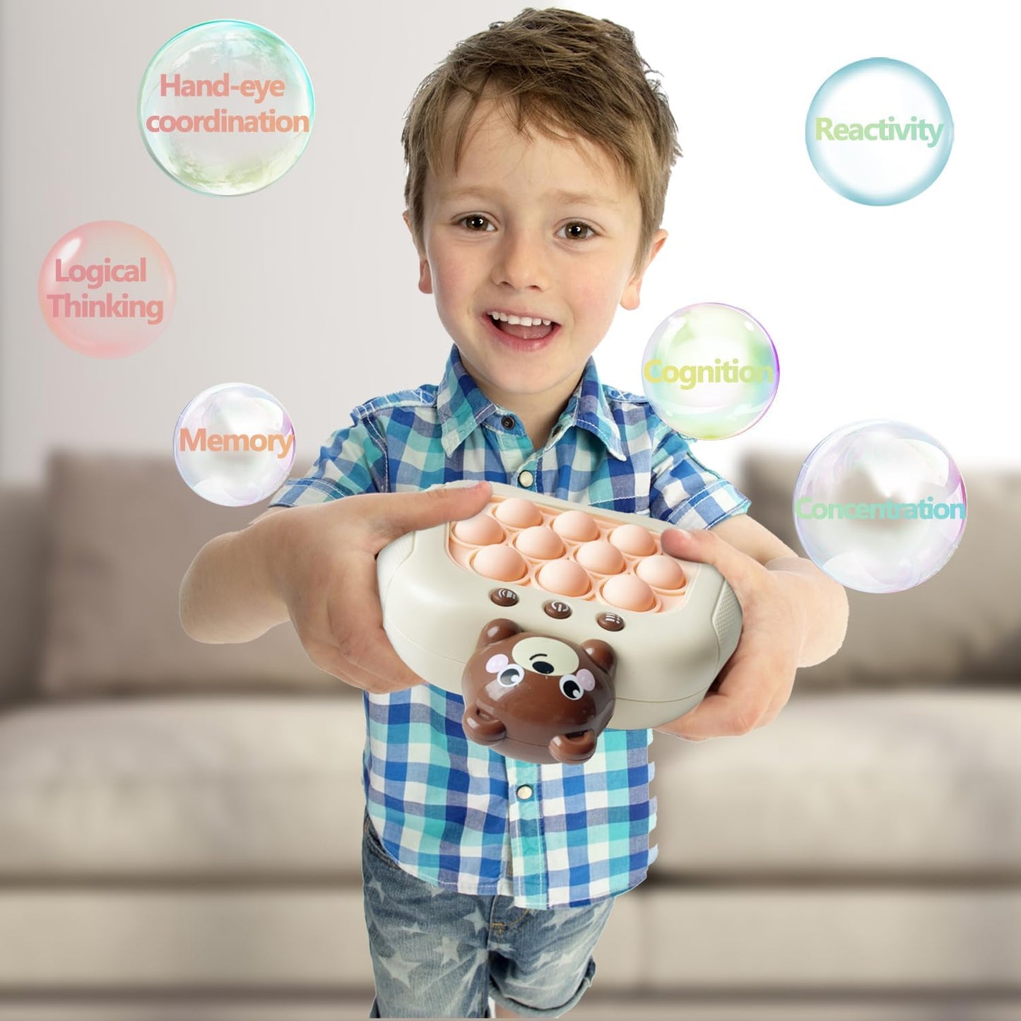 Quick Push Pop Game Fidget Toys Pro for Kids Adults, Handheld Puzzle Game Machine, Squeeze Poppet Sensory Fast Push Bubble Toy,Party Game,Birthday Gitfs Bear