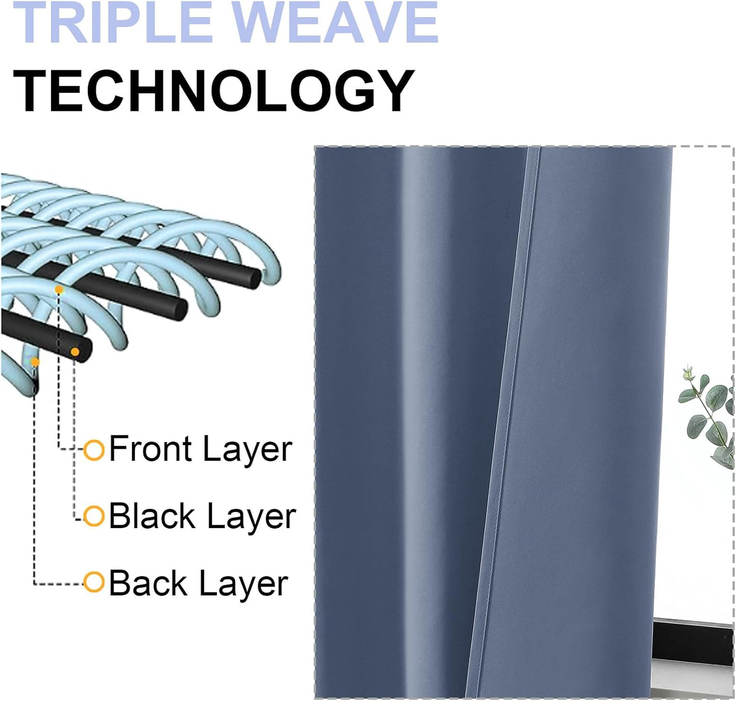 Simplebrand Ava Denim Blue Blackout Curtains for Bedroom 90 Inches Long 2 Panels Set, Solid Privacy Energy Saving Living Room Window Treatment Curtains Blackout Drapes, W40 x L90 Inch, Denim Blue