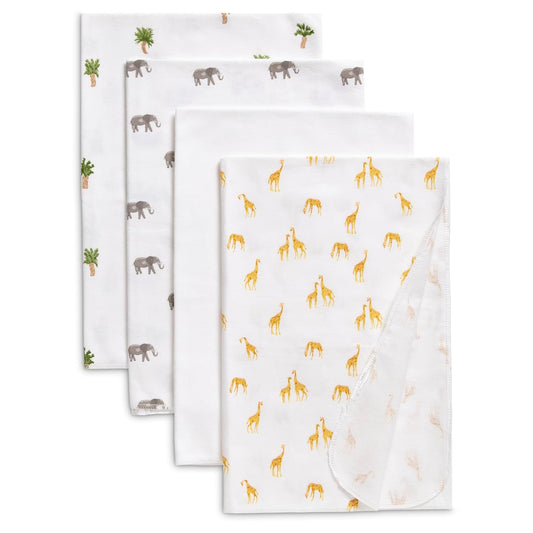 Delta Children 100% Cotton Flannel Baby Receiving Blankets for Girls and Boys – 30x30 Inches (Pack of 4), Safari Friends