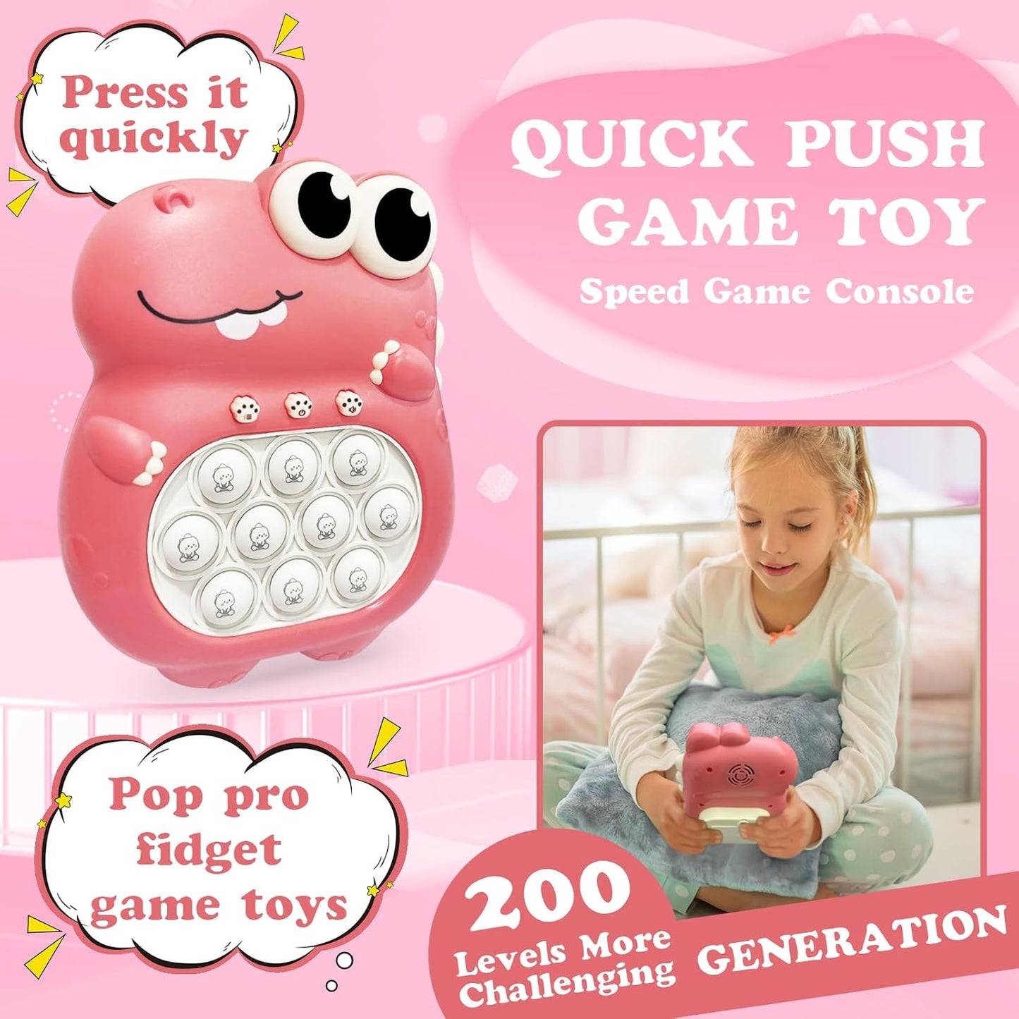 Pop Fidget Toys, Pop Pro Light Up Game, Quick Speed Fast Push Puzzle Game Console Bubble Stress Relief decompression Toys Anti-Anxiety Autism Handheld Game Toy for Kids 3-12 Years