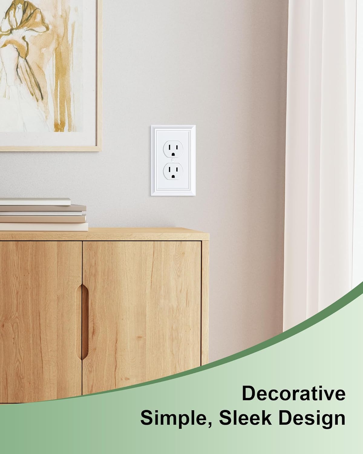 4-Pack Duplex Outlet Cover Plate, Decorative Pure White Switch Plates and Outlet Covers, Natural Bamboo Fiber Wall Plates for Electrical Outlets, 1 Gang Receptacle Cover, Corrosion Resistant