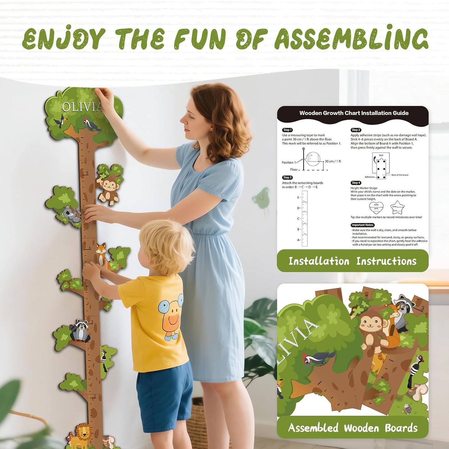 Personalized Name Growth Chart for Kids – Wooden Tree Wall Height Chart, Children's Height Measurement Ruler 62.5" x 14.9"