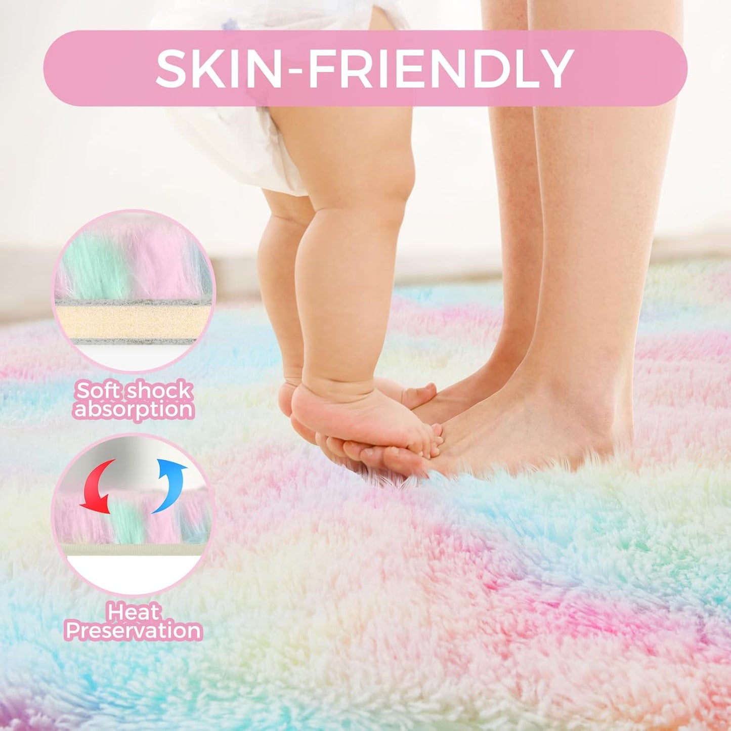 Ultra Soft Rug for Living Room, 4X6 Fluffy Shag Area Rug for Bedroom, Modern Shaggy Carpets Fuzzy Rug for Teens Dorm Nursery Home Decor Aesthetic, Upgrade Anti-Skid Durable, Rainbow