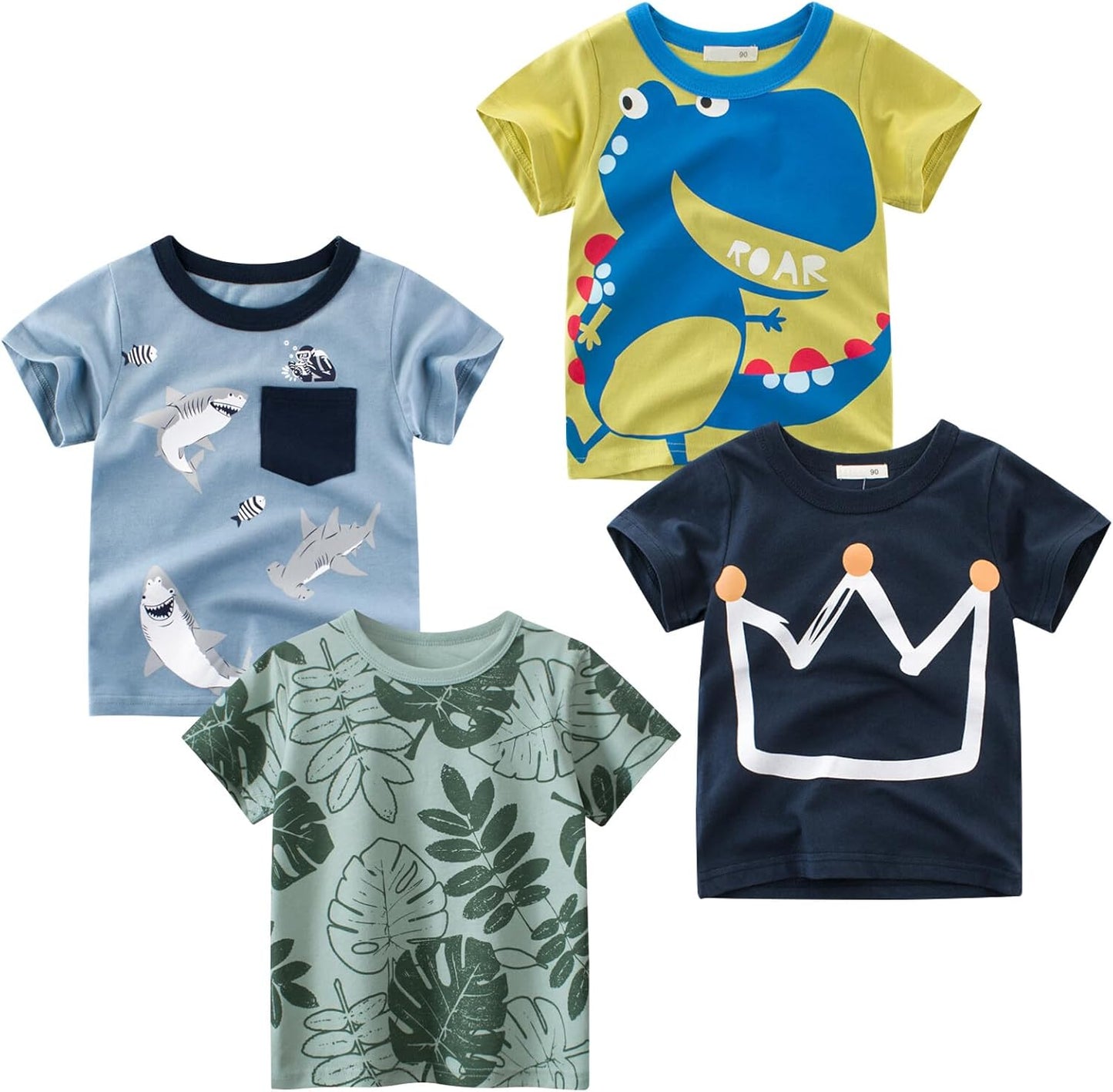 Boys' 4-Pack Excavator Short Sleeve Crewneck T-Shirts Top Tee Size 2-7 Years Toddler Boys' Value Pack Cotton T-Shirt