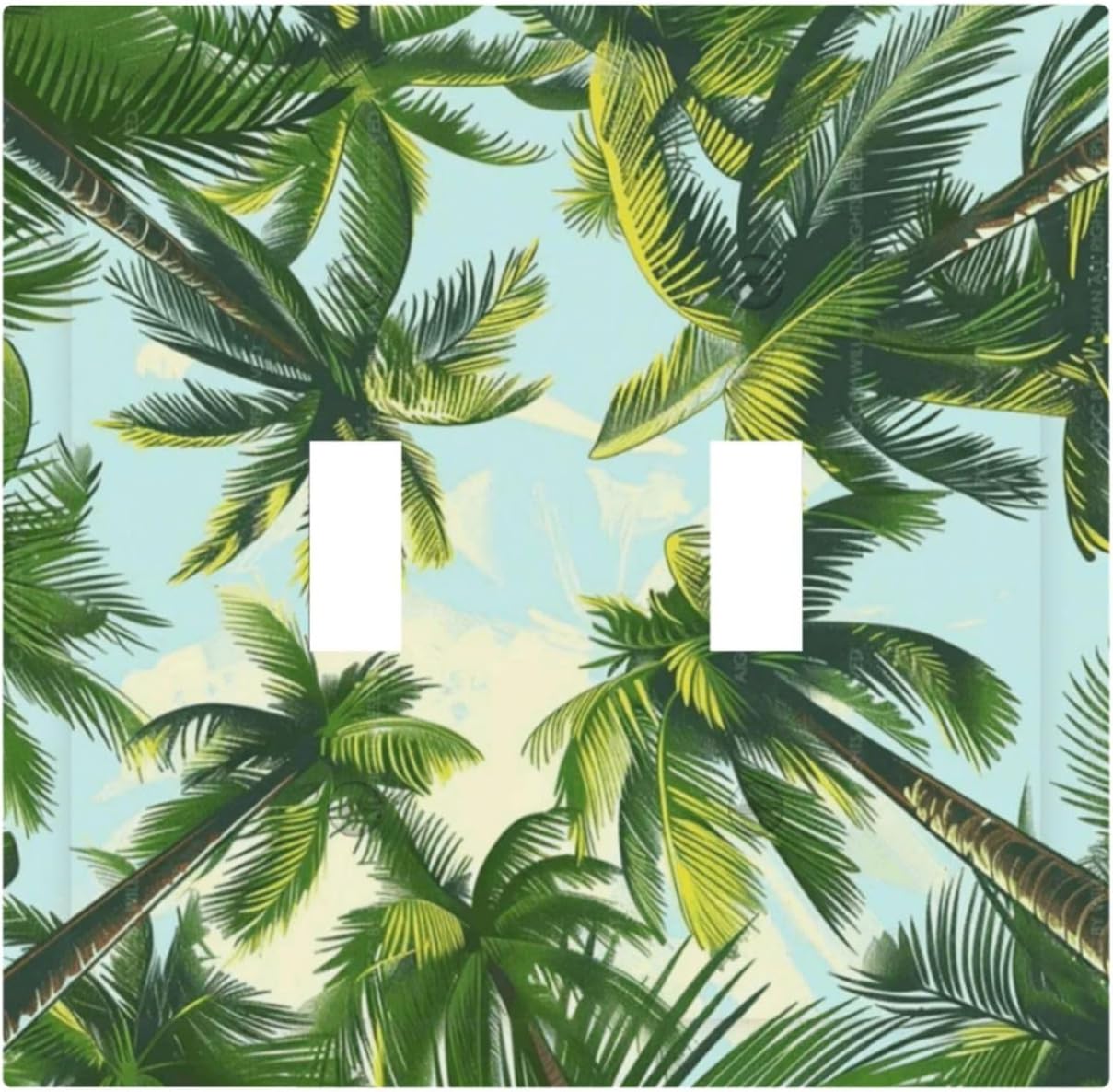 Summer Sky Coconut Palms Trees Green Plants Leaf Decorative Switch Plates 2 Gang Double Toggle Outlet Light Switch Cover Wall Plate Electrical Faceplate for Bed Room Living Room Decor