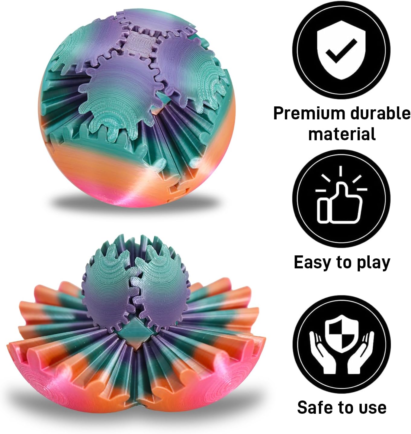 3D Printed Gear Ball Spin Ball，Gear Sphere, Gear Ball Fidget Toy, Stress Ball, GearSphere Desk Toy, Fidget Ball, Gear Toy for Stress and Anxiety Relaxing (Rainbow)