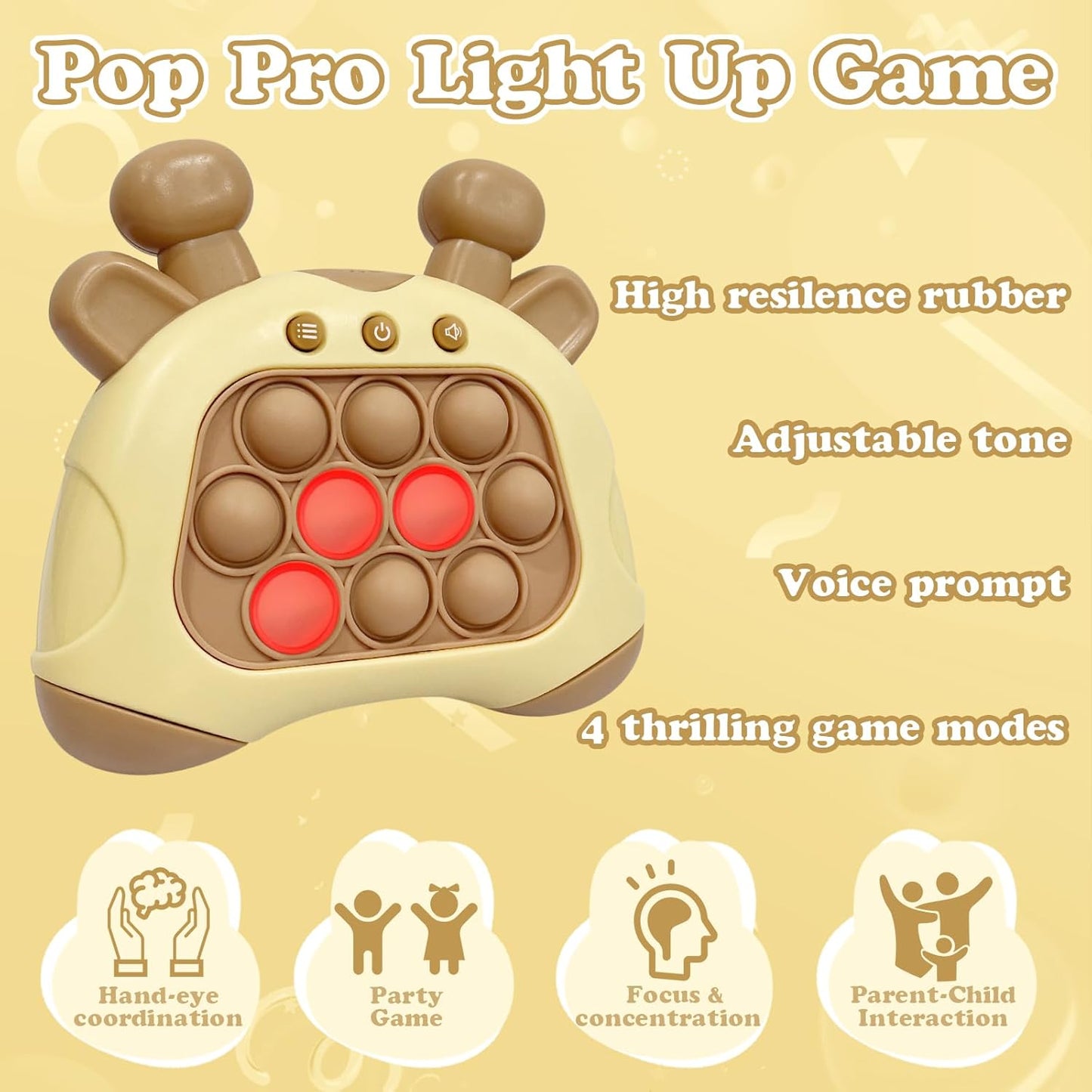 Quick Push Pop Games, Pop Pro Light Up Fidget Toys Game, Stress Relief Decompression Push Puzzle Game Console Toys Bubble Pop Fidget Game Controller Handheld Travel Game Toys for Kids 3-12 Years Old
