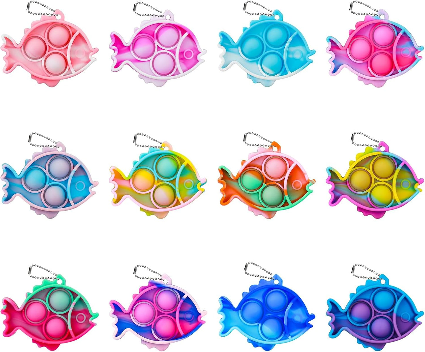 Pop Fidget Toys Bulk Its Birthday Party Favors for Kids 12 PCS Cute Fish Mini Pop Keychain It Fidget Toy Packs Fidgets for Classroom Prizes for Kids Christmas Stocking Stuffers for Kids Sensory Toys