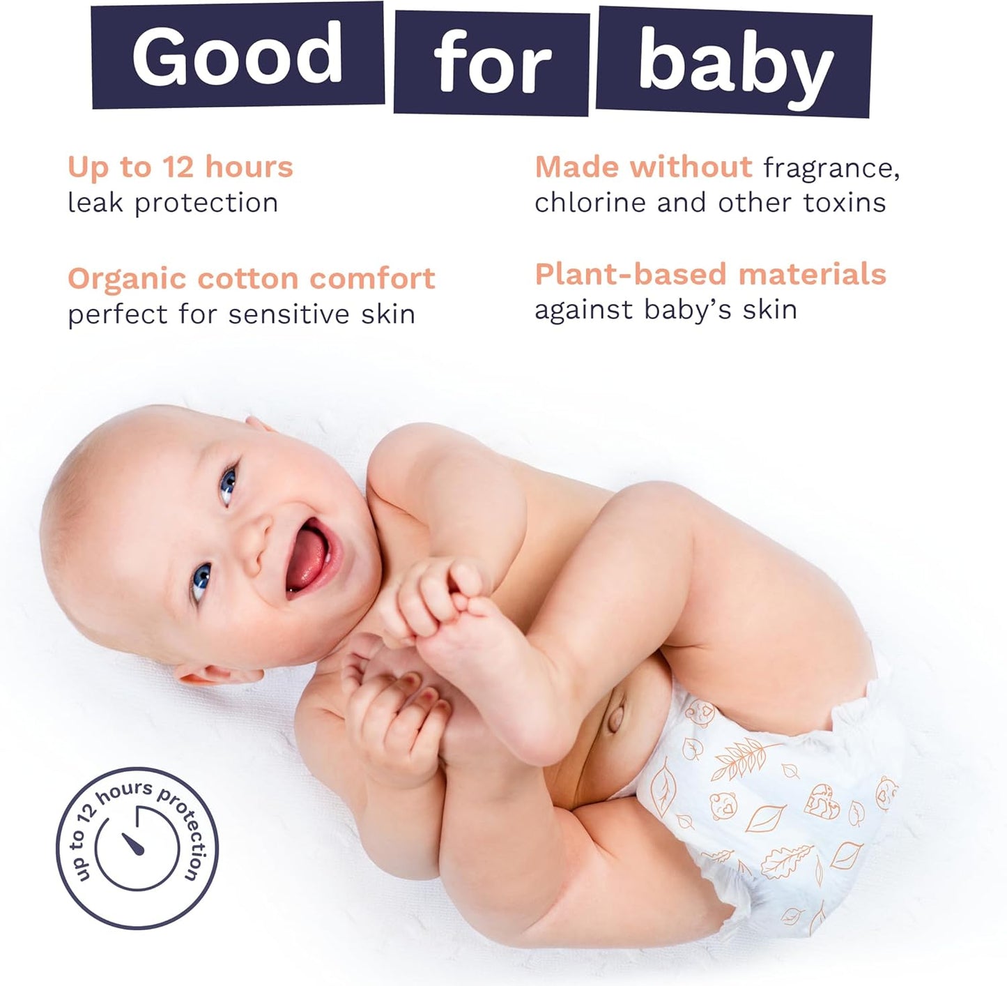 Pura Size 7 Eco-Friendly Diapers (33+lbs) Totally Chlorine Free (TCF) Hypoallergenic, Soft Organic Cotton Comfort, Sustainable, up to 12 Hours Leak Protection, Allergy UK,1 Pack of 17 Diapers