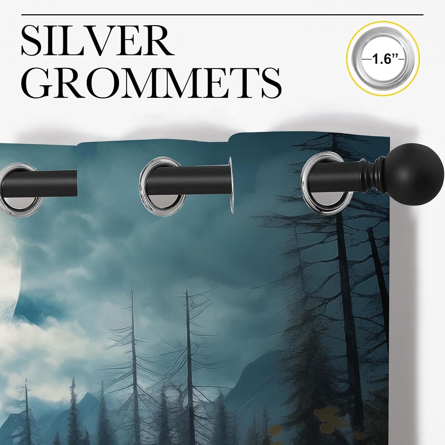 Wolf Blackout Curtains for Boys Girl Bedroom Decor,Dreamy Forest Full Moon Wolf Pack Thermal Insulated Grommet Drapes Darkening Window Curtain for Living Room Home 42x63 inch