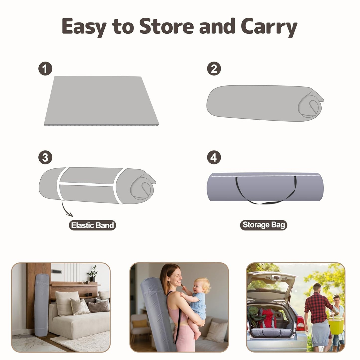 Baby Play Mat 47x47 Inches, Extra Thick 1.2" Foam Floor Mat for Tummy Time & Crawling, Waterproof Non-Slip Faux Leather Playpen Mat for Infants Toddlers, Indoor Outdoor Gym Activity, Gray