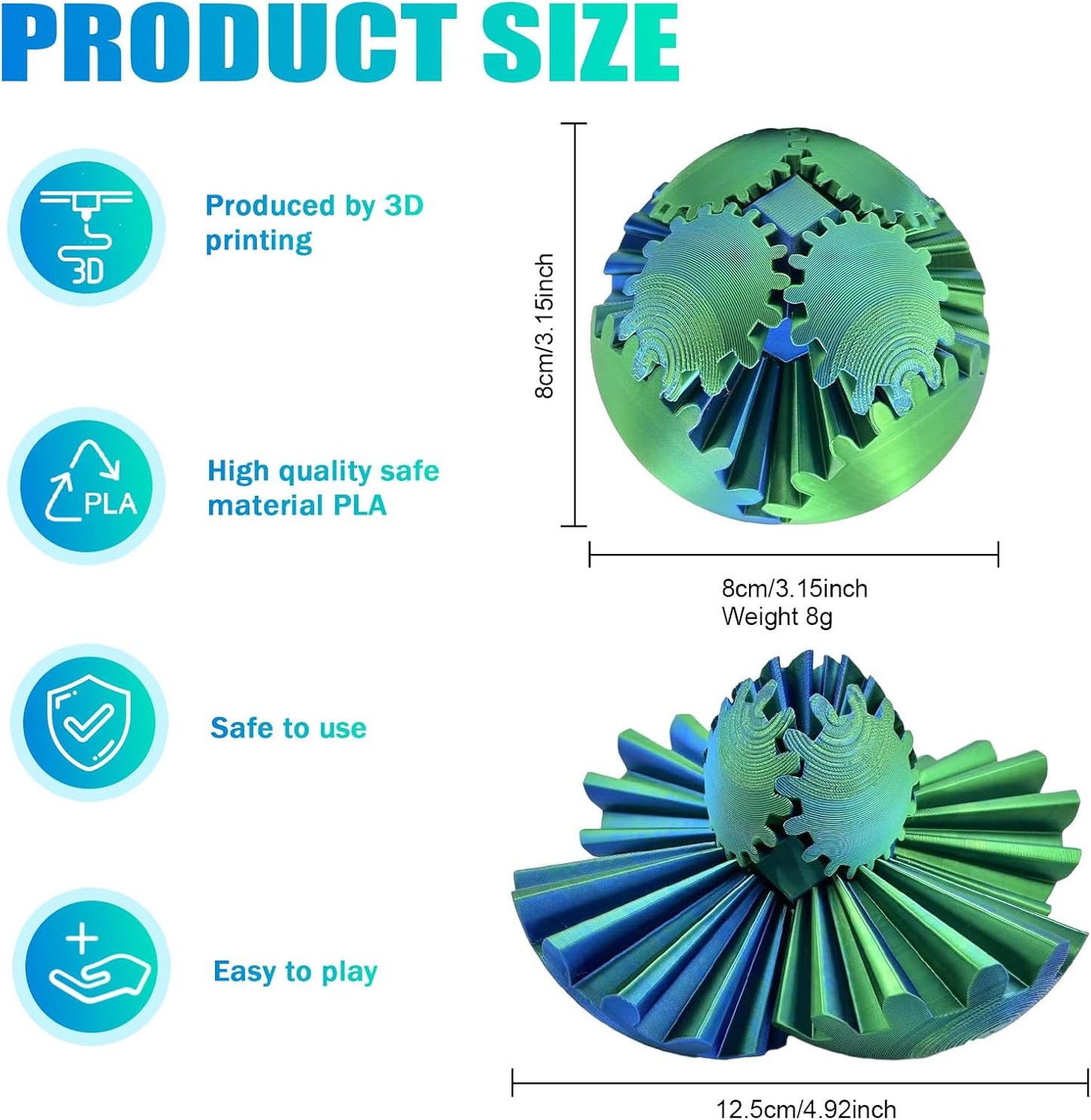 Interactive 3D Printed Gear Ball - Fun Fidget Toy for Kids and Adults - Perfect for Indoor and Outdoor Play - Durable Design for Endless Entertainment