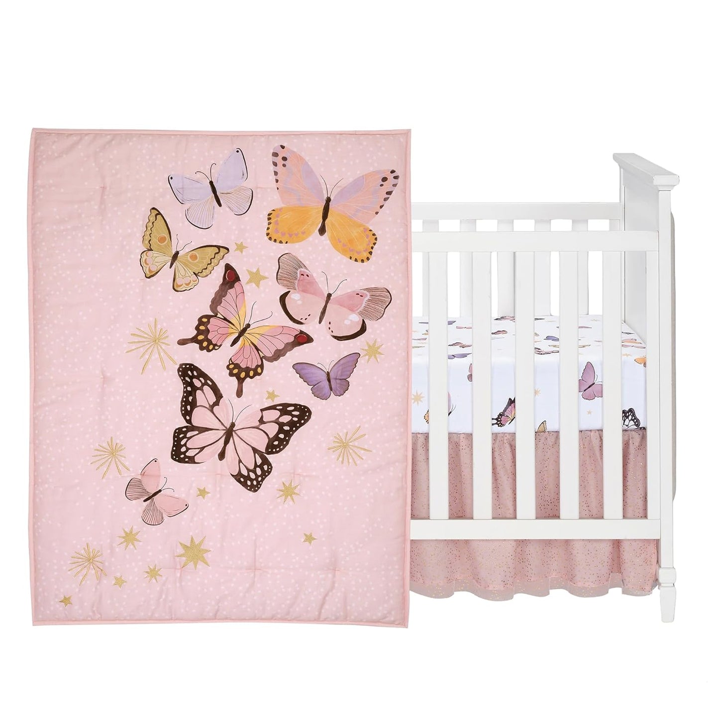 Lambs & Ivy Butterfly Dreams Pink/Gold 3-Piece Nursery Baby Crib Bedding Set