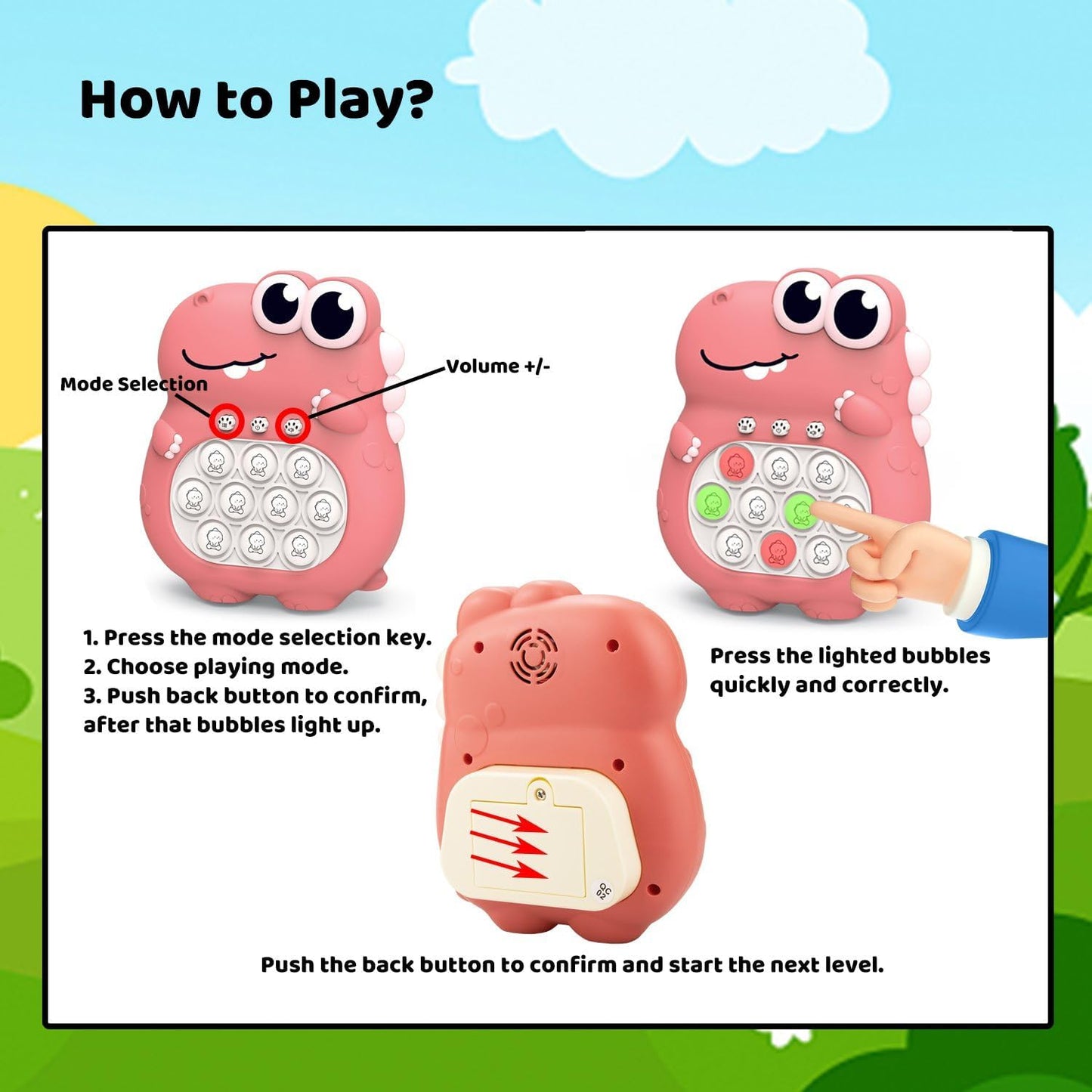 Fast Push Bubble Pop Fidget Toy, Electronic Light Up Game Console, Cool Birthday Gifts for 6 7 8 9 10-12 Year Boys and Girls Pop Up Stress Relief Toy, Concentration Speed Puzzle Game for Kids