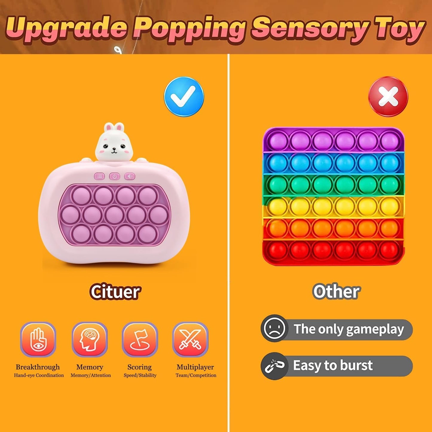 Fast Push Game | Light Up Fidget Toy | 2024 Upgraded Fast Push Game Pop Fidget Toys for Kids, Educational and Memory Growth | Speed Push Pop Game, Push Game Fidget Toy by AVBVCV(Rabbit)